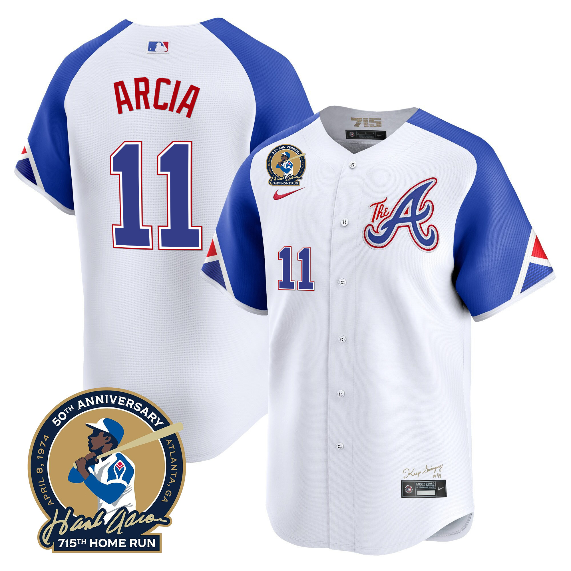 Orlando Arcia Men's Atlanta Braves Hank Aaron 715th Home Run Patch Vapor Premier Limited City Connect Jersey - All Stitched