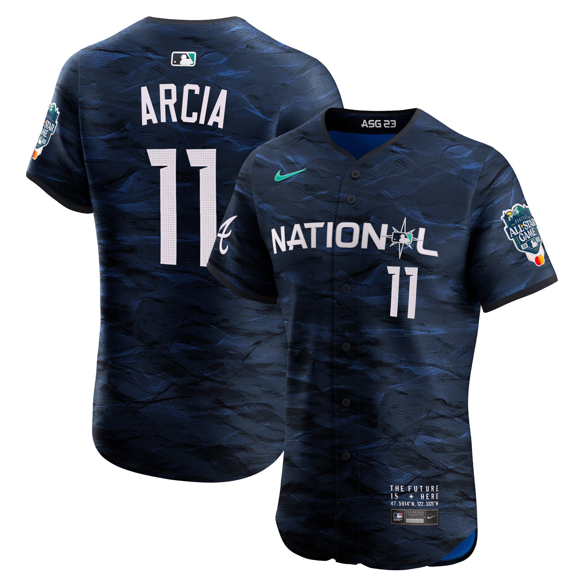 Orlando Arcia Men's National League 2023 All-Star Game Royal Flex Base Jersey - All Stitched