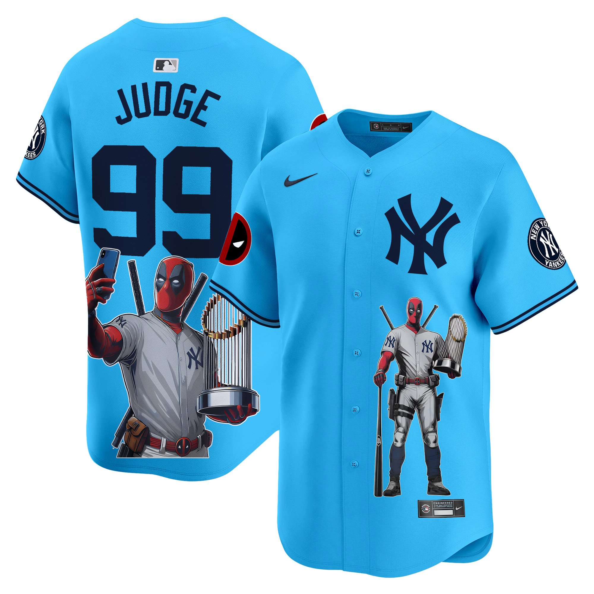 Aaron JudgeUnisex New York Yankees Deadpool Premier Limited Light Blue Jersey - Printed