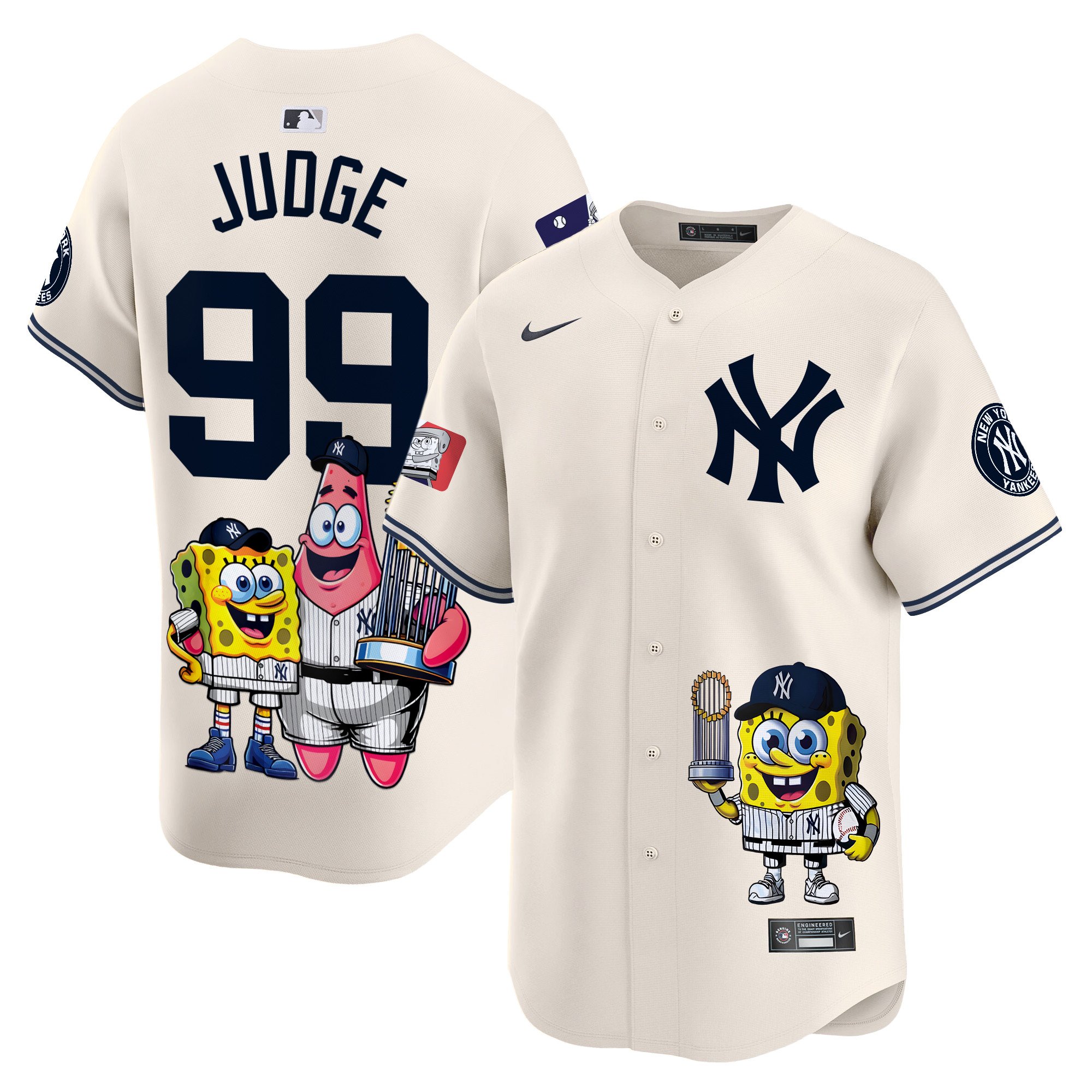 Aaron JudgeUnisex New York Yankees SpongeBob SquarePants Vapor Premier Limited Cream Jersey - Printed