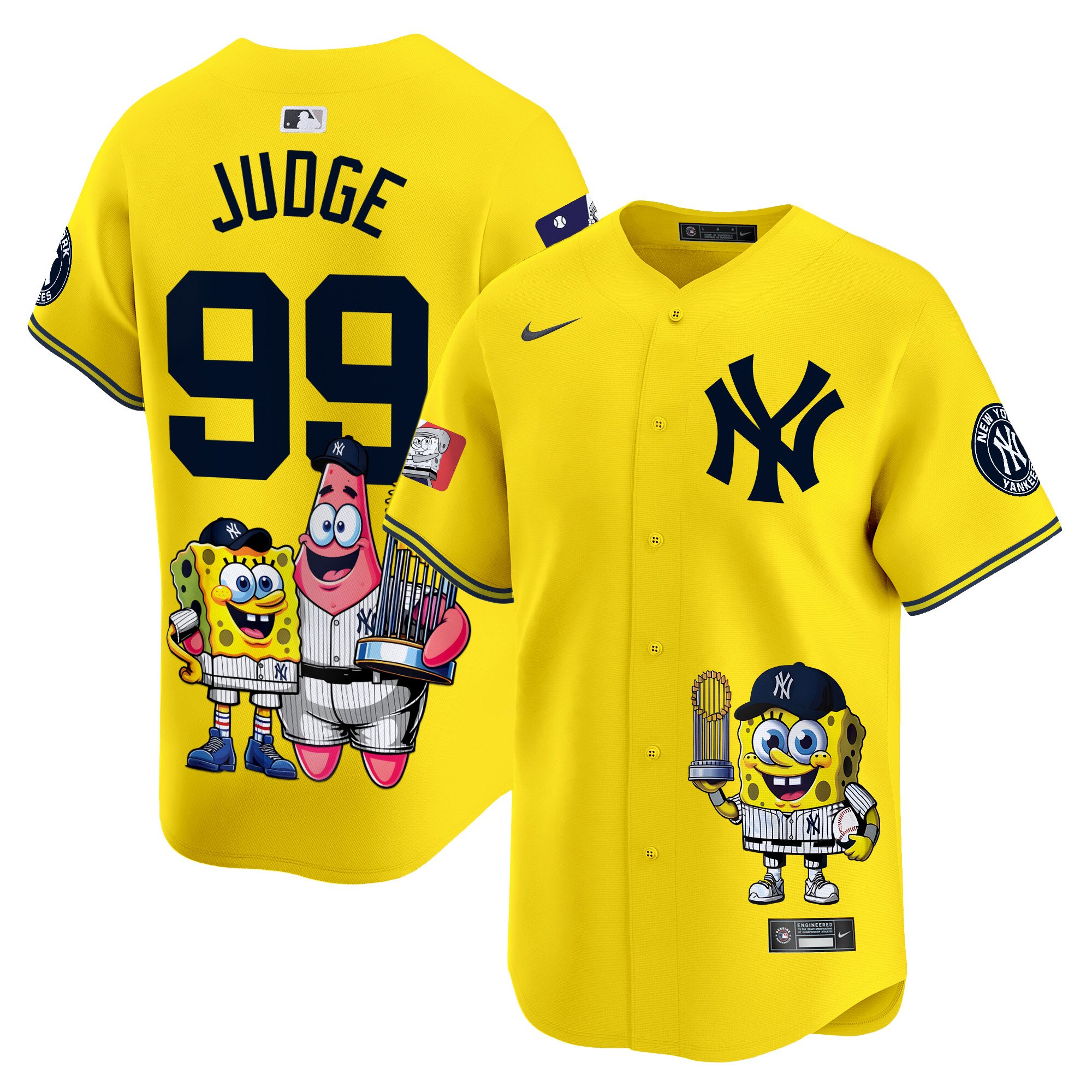 Aaron JudgeUnisex New York Yankees SpongeBob SquarePants Vapor Premier Limited Gold Jersey - Printed