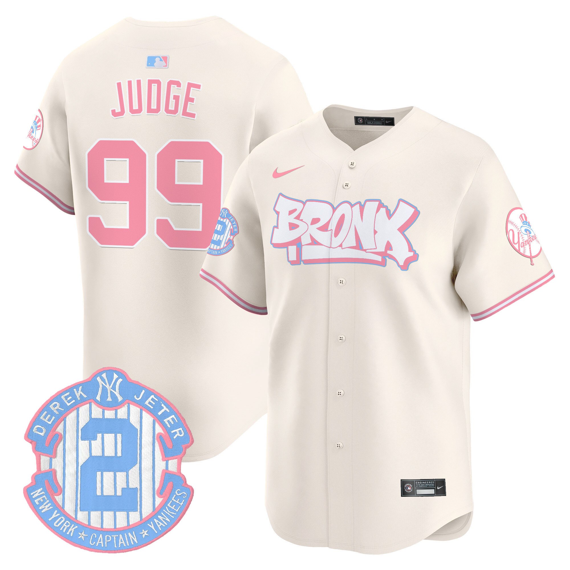 Aaron JudgeUnisex New York Yankees The Bronx Graffiti Bubblegum Pink Vapor Premier Limited Cream Jersey V2 - All Stitched