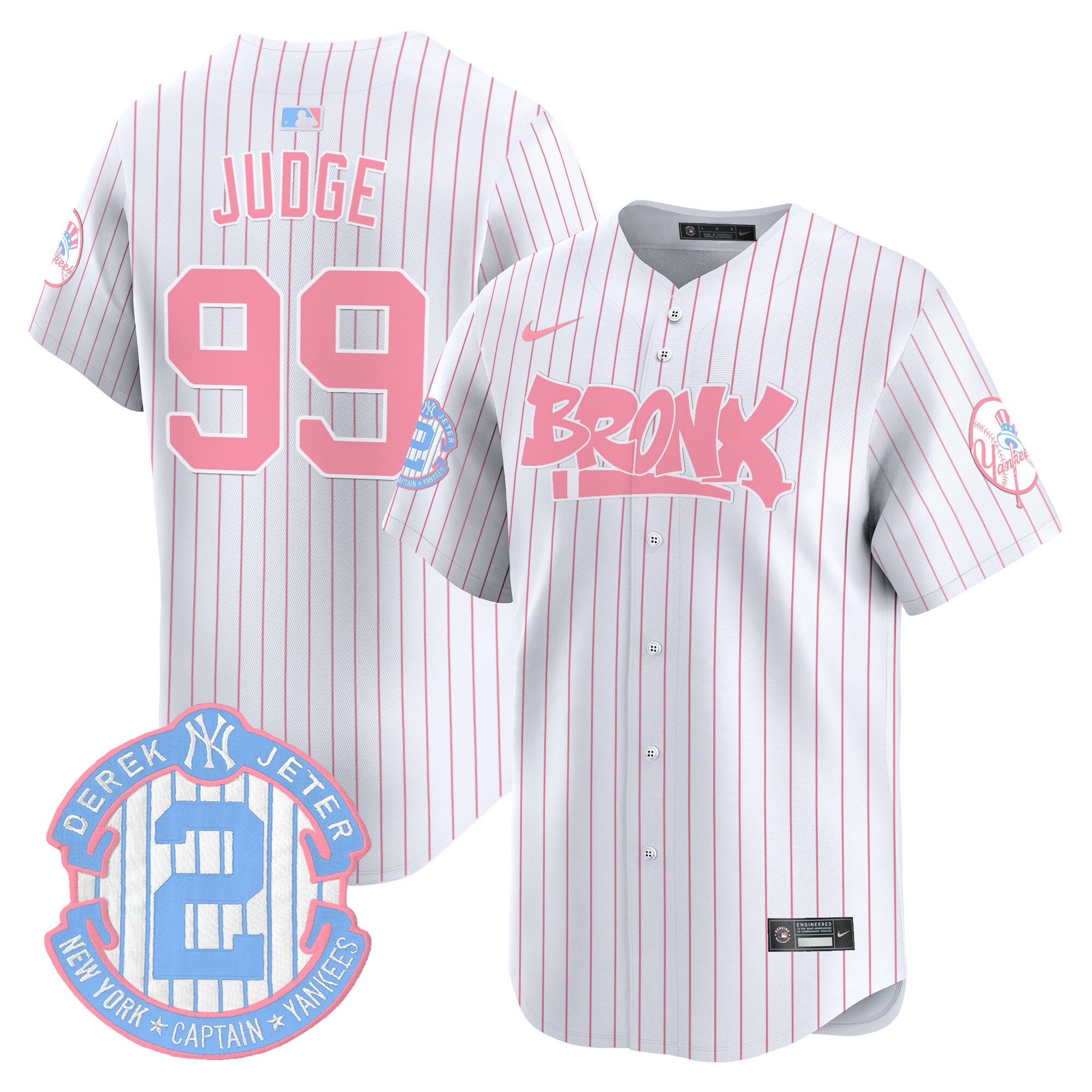 Aaron JudgeUnisex New York Yankees The Bronx Graffiti Bubblegum Pink Vapor Premier Limited Pinstripe Jersey - All Stitched