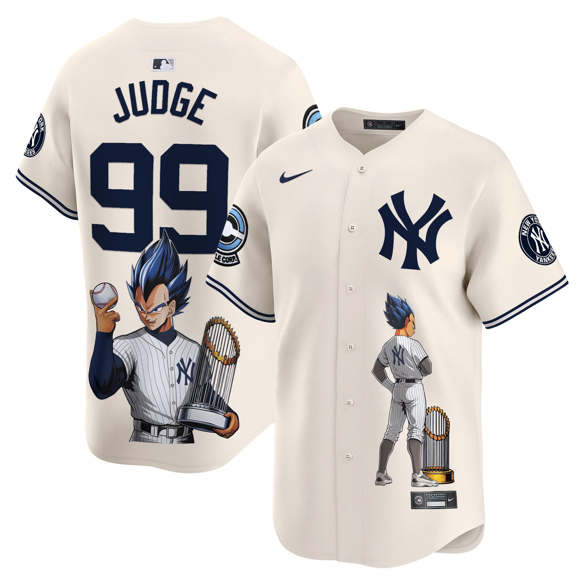 Aaron JudgeUnisex New York Yankees Vegeta Dragon Ball Vapor Premier Limited Cream Jersey - Printed