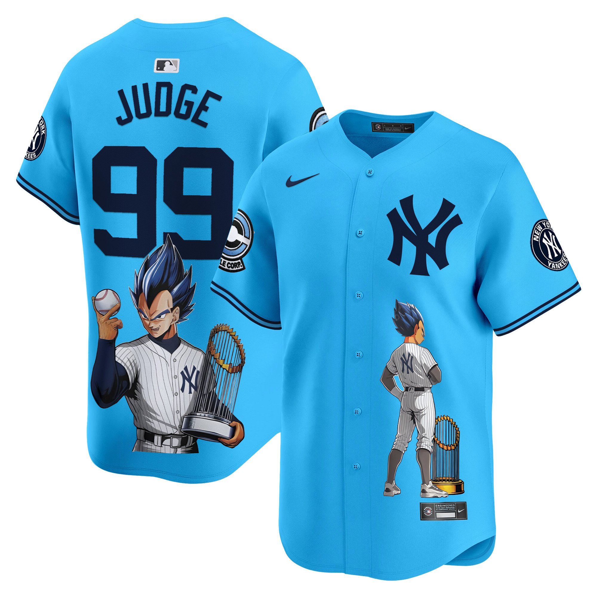 Aaron JudgeUnisex New York Yankees Vegeta Dragon Ball Vapor Premier Limited Light Blue Jersey - Printed