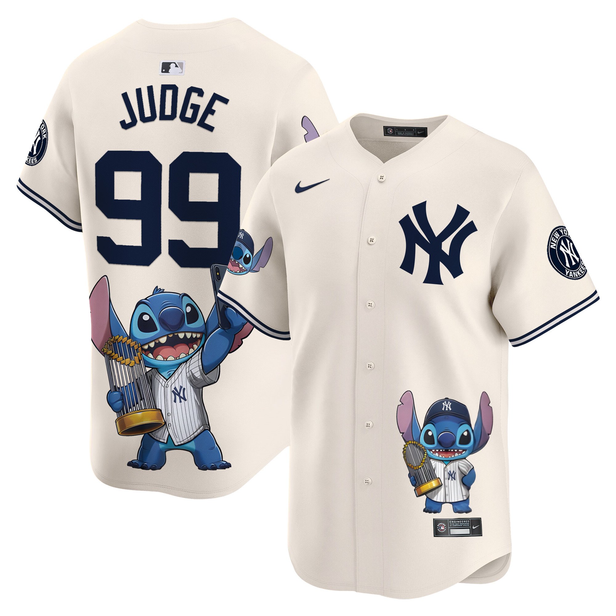 Aaron JudgeUnisex Yankee Lilo And Stitch Vapor Premier Limited Cream Houston Astros Jersey - Printed