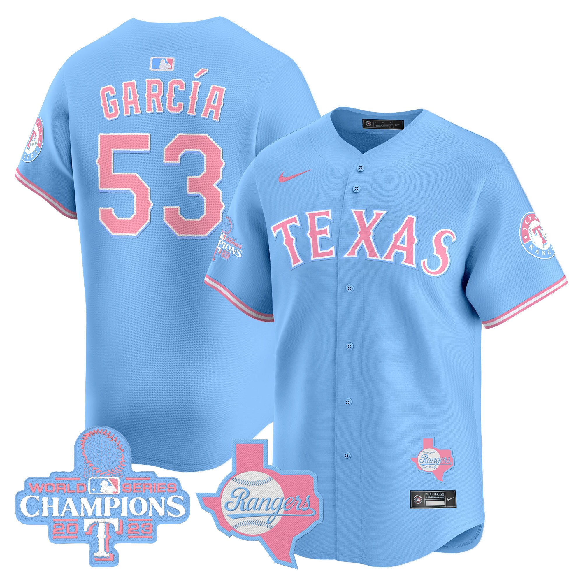 Adolis GarciaUnisex Texas Rangers Bubblegum Pink Vapor Premier Limited Light Blue Jersey - All Stitched