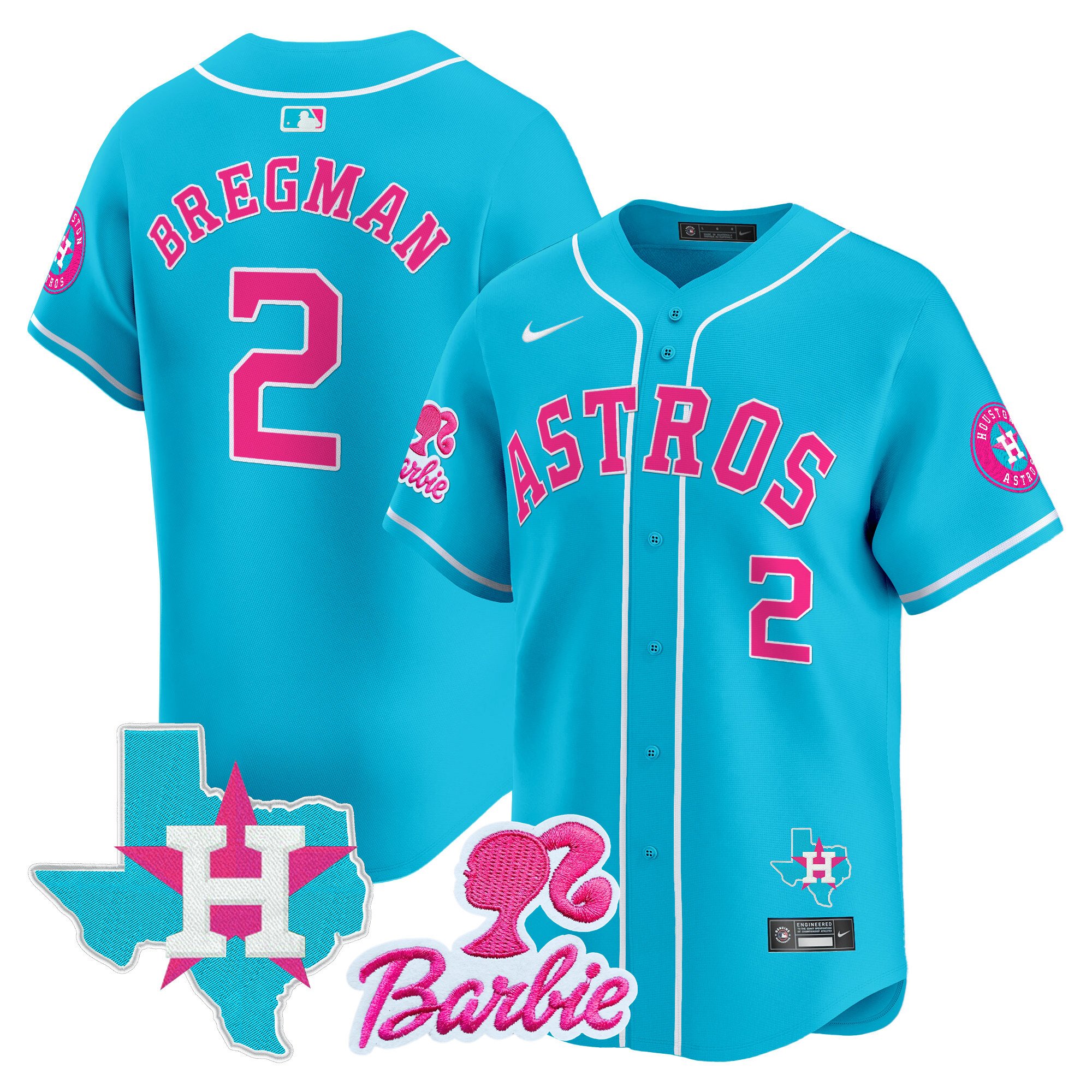 Alex BregmanUnisex Houston Astros Barbie Patch Vapor Premier Limited Light Blue Jersey - All Stitched