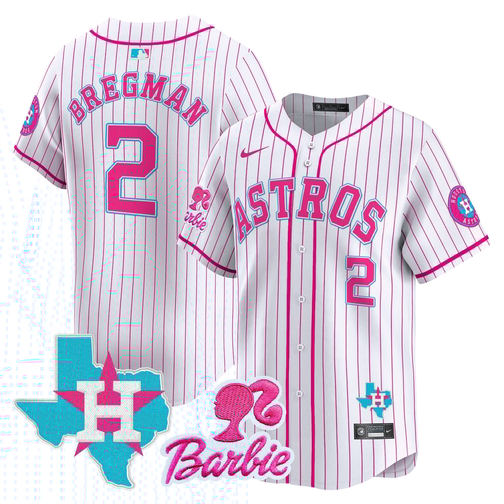 Alex BregmanUnisex Houston Astros Barbie Patch Vapor Premier Limited Pink Stripe Jersey - All Stitched