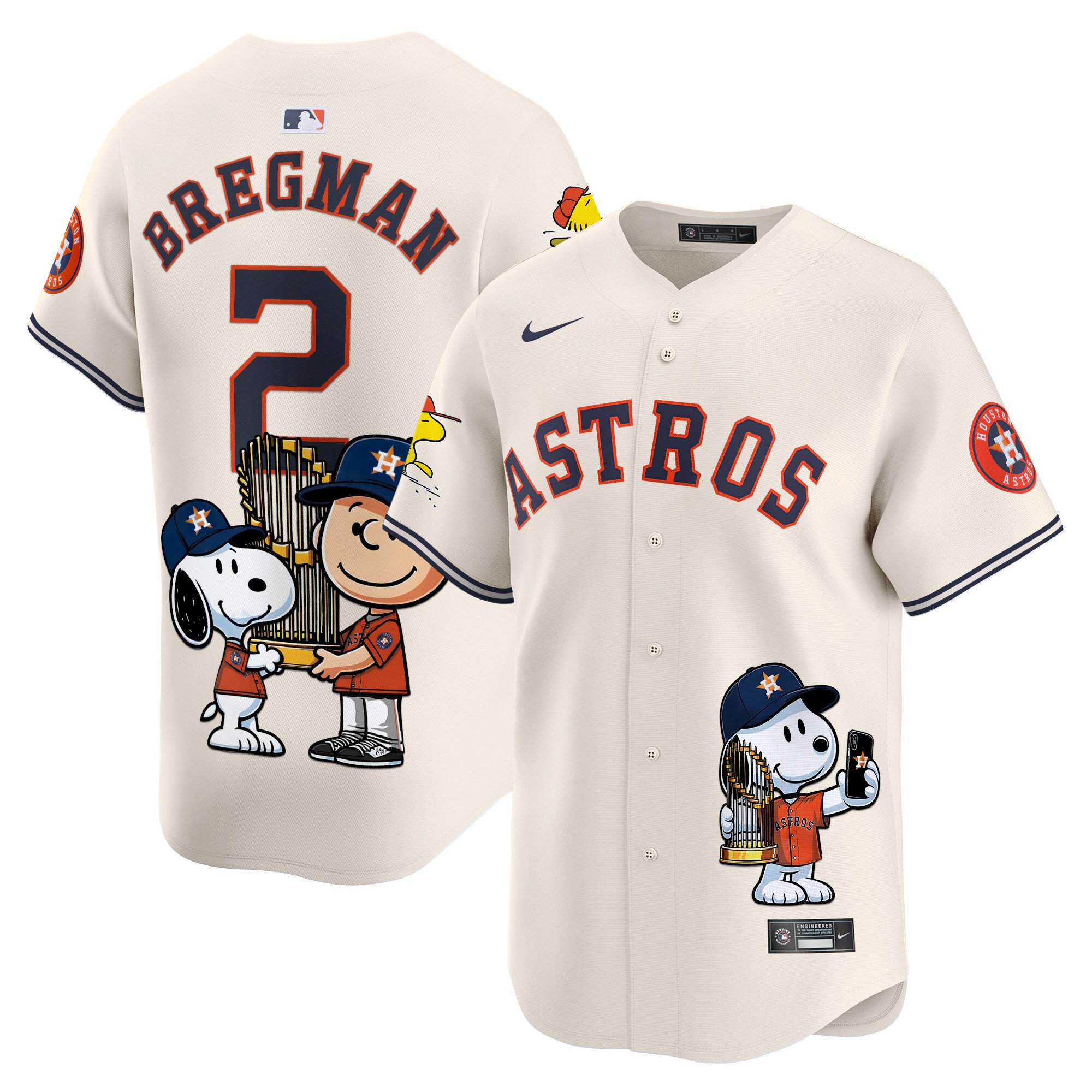 Alex BregmanUnisex Houston Astros Peanut Snoopy Vapor Premier Limited Cream Jersey - Printed