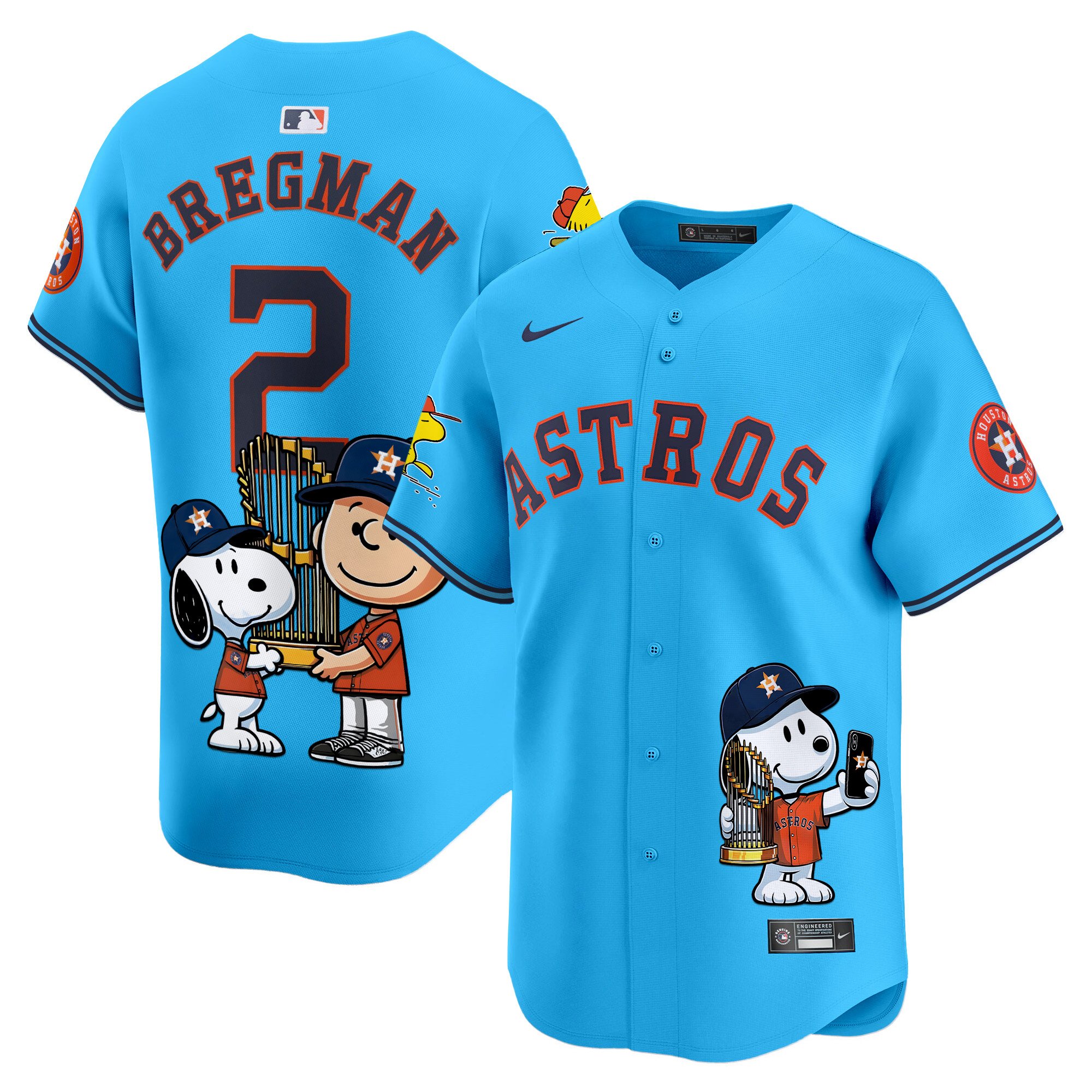 Alex BregmanUnisex Houston Astros Peanut Snoopy Vapor Premier Limited Light Blue Jersey - Printed
