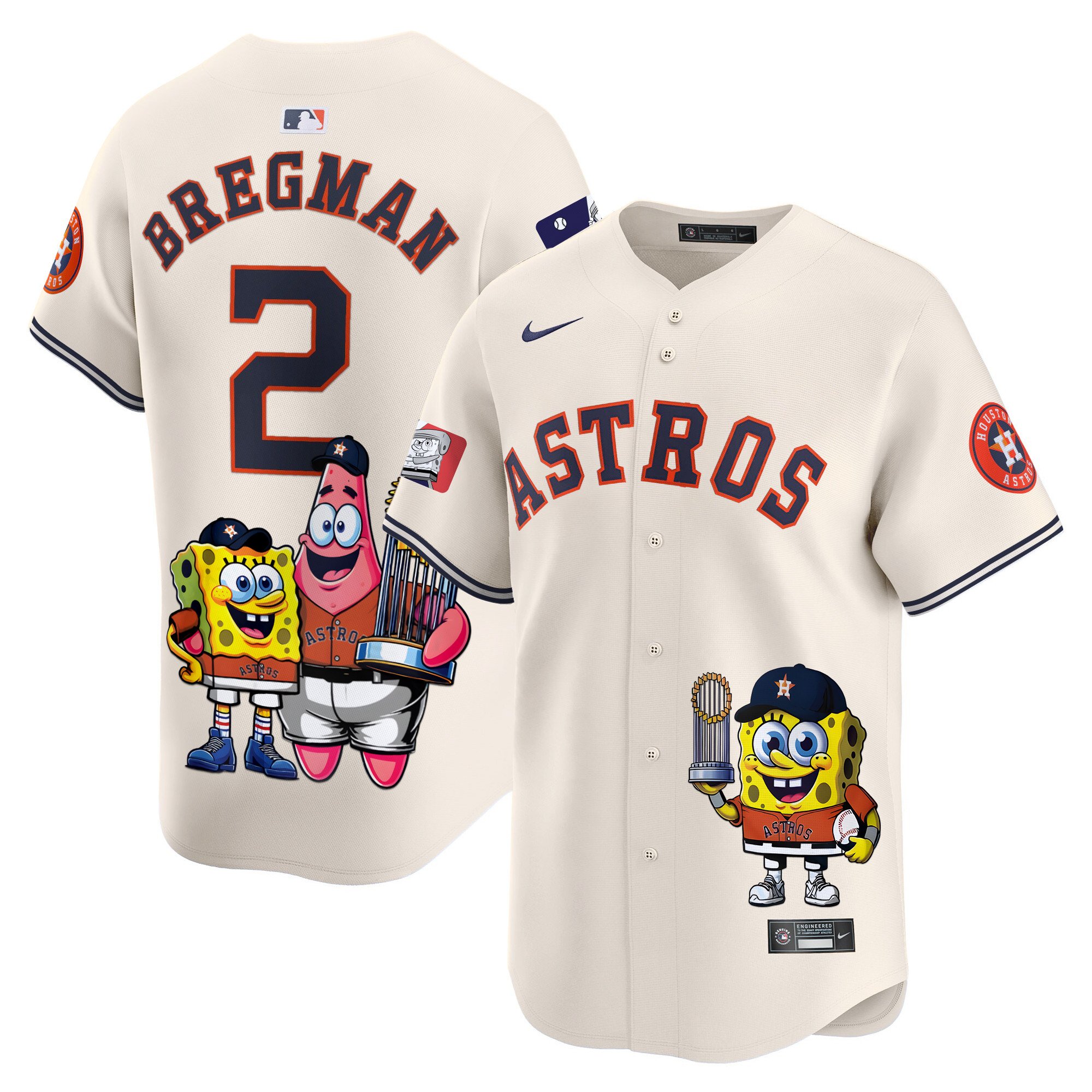 Alex BregmanUnisex Houston Astros SpongeBob SquarePants Vapor Premier Limited Cream Jersey - Printed