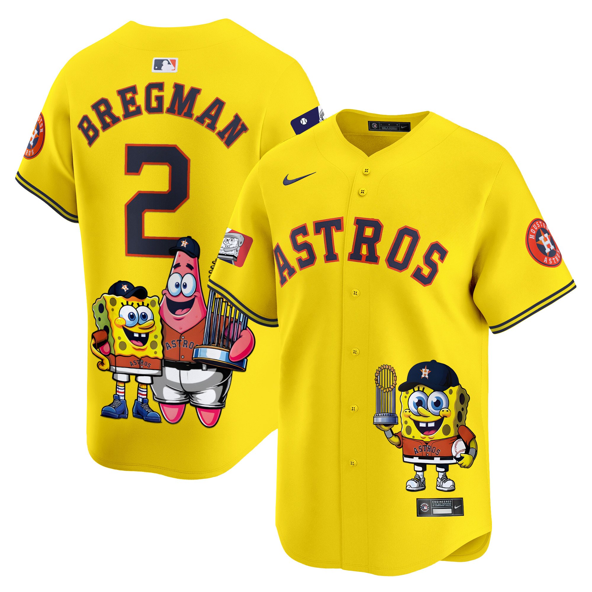 Alex BregmanUnisex Houston Astros SpongeBob SquarePants Vapor Premier Limited Gold Jersey - Printed