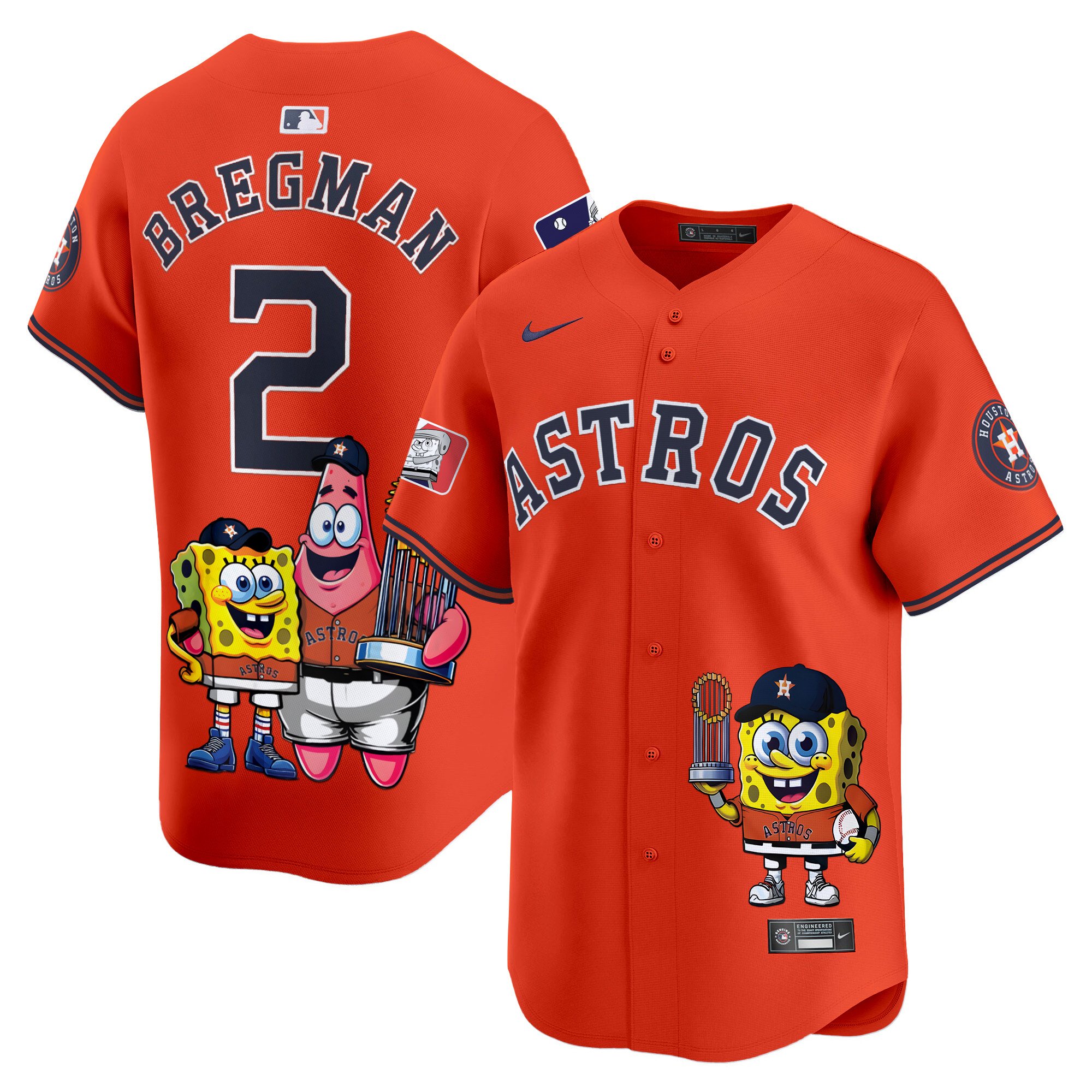 Alex BregmanUnisex Houston Astros SpongeBob SquarePants Vapor Premier Limited Orange Jersey - Printed