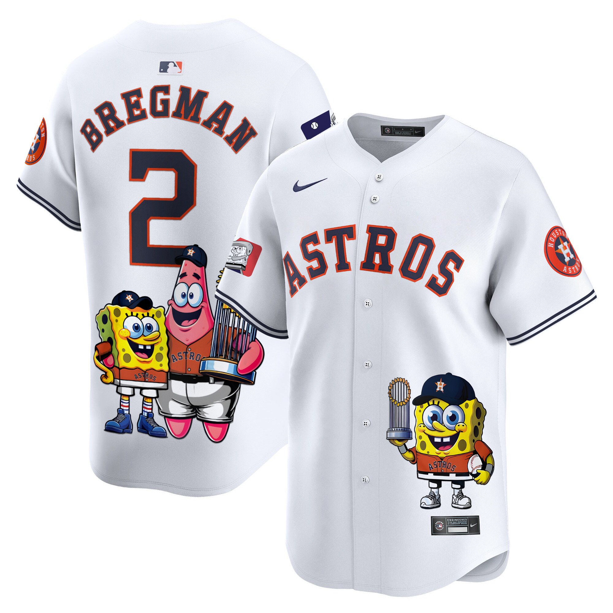 Alex BregmanUnisex Houston Astros SpongeBob SquarePants Vapor Premier Limited White Jersey - Printed