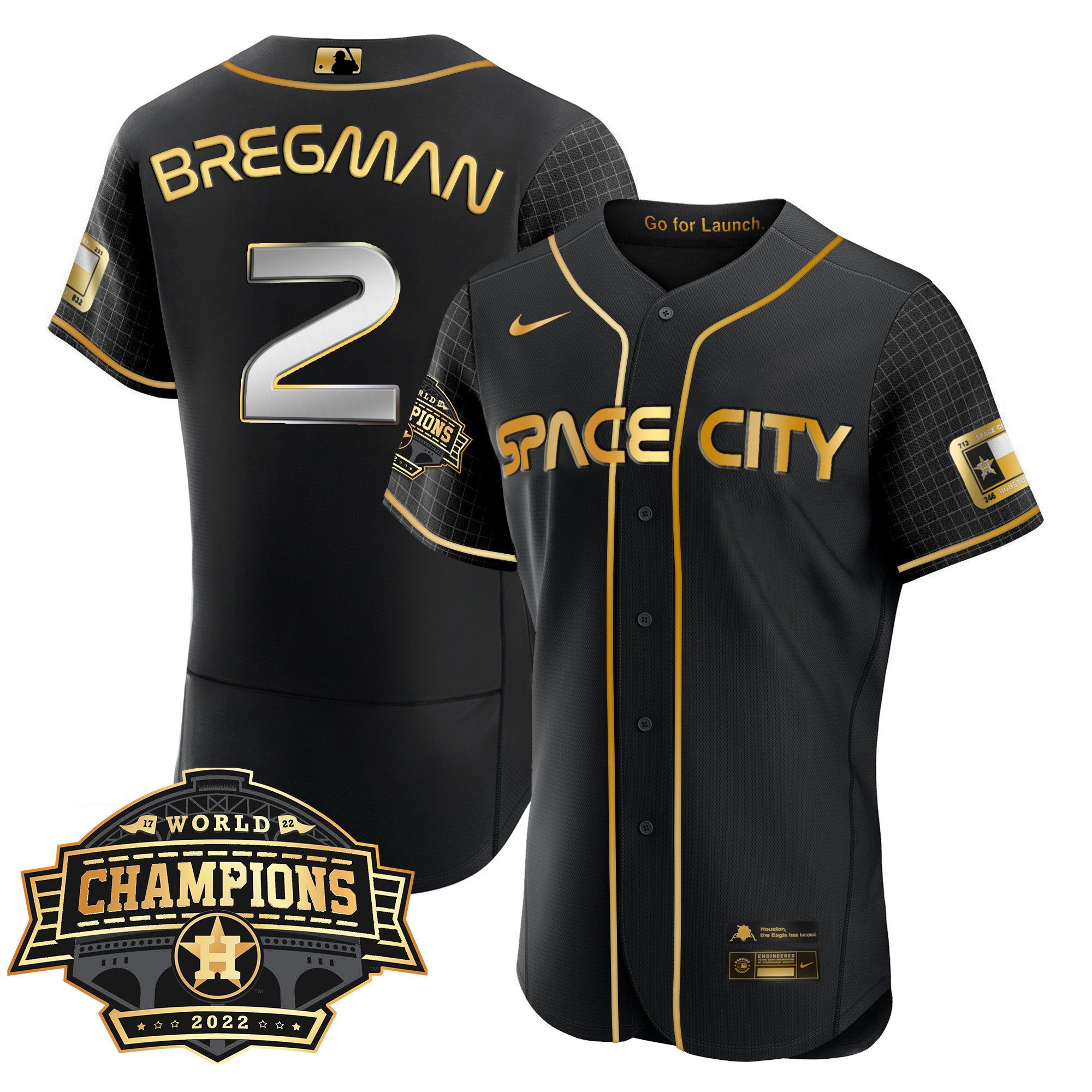 Alex BregmanYouth's Houston Astros Space City 2022 World Series Champions Patch Limited Flex Black Jersey Ã± All Stitched