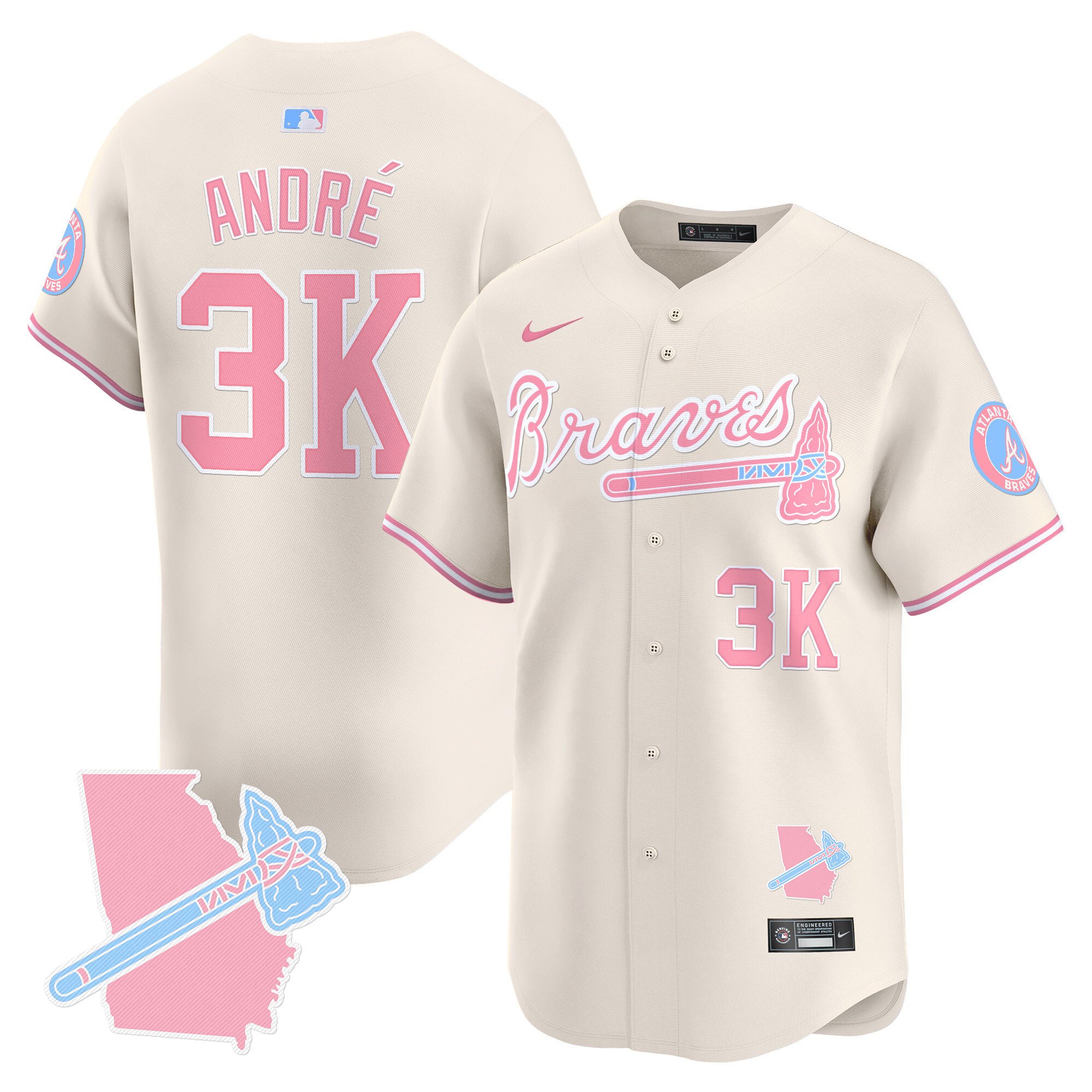 AndrÃˆUnisex Atlanta Braves Bubblegum Pink Vapor Premier Limited Cream Jersey - All Stitched