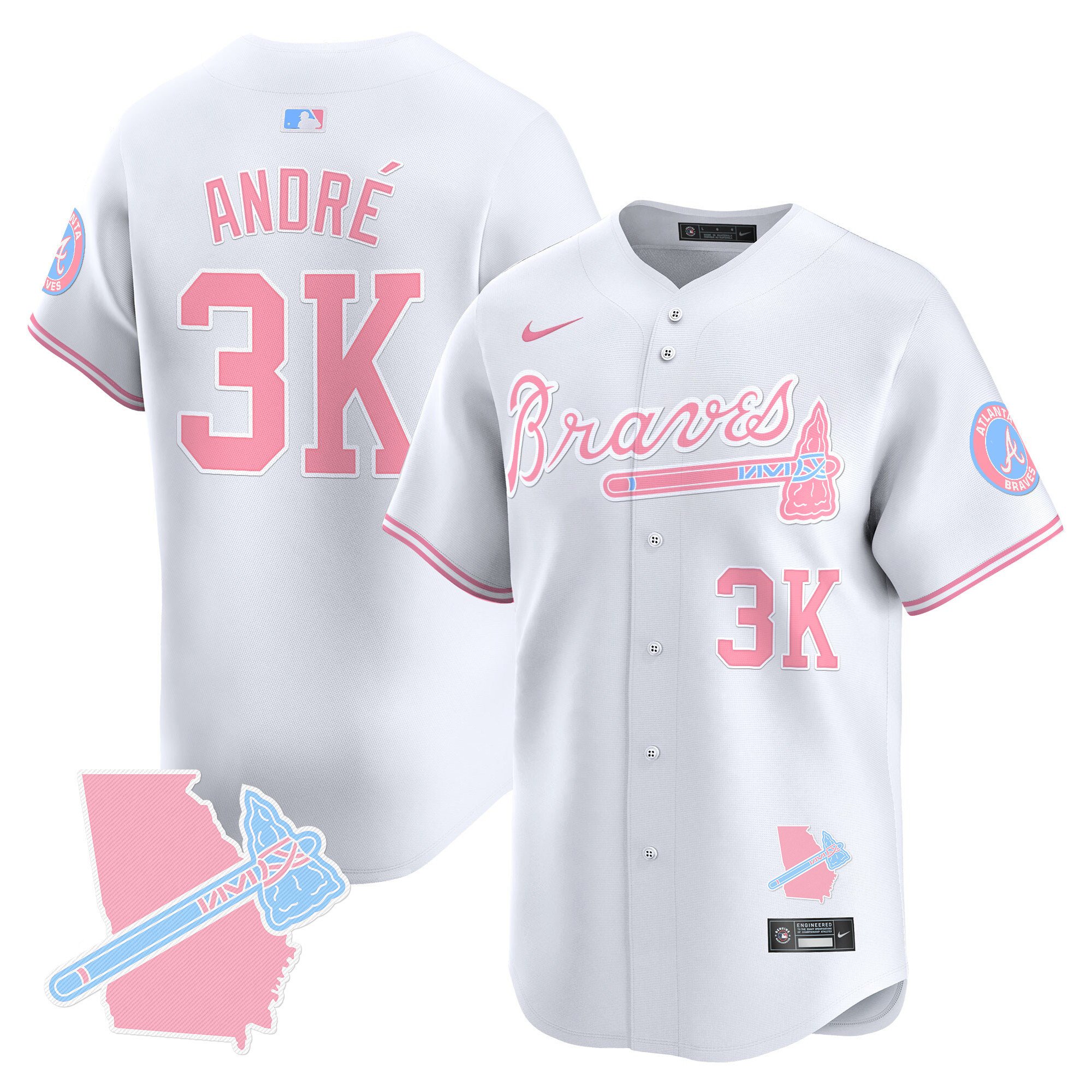 AndrÃˆUnisex Atlanta Braves Bubblegum Pink Vapor Premier Limited White Jersey - All Stitched