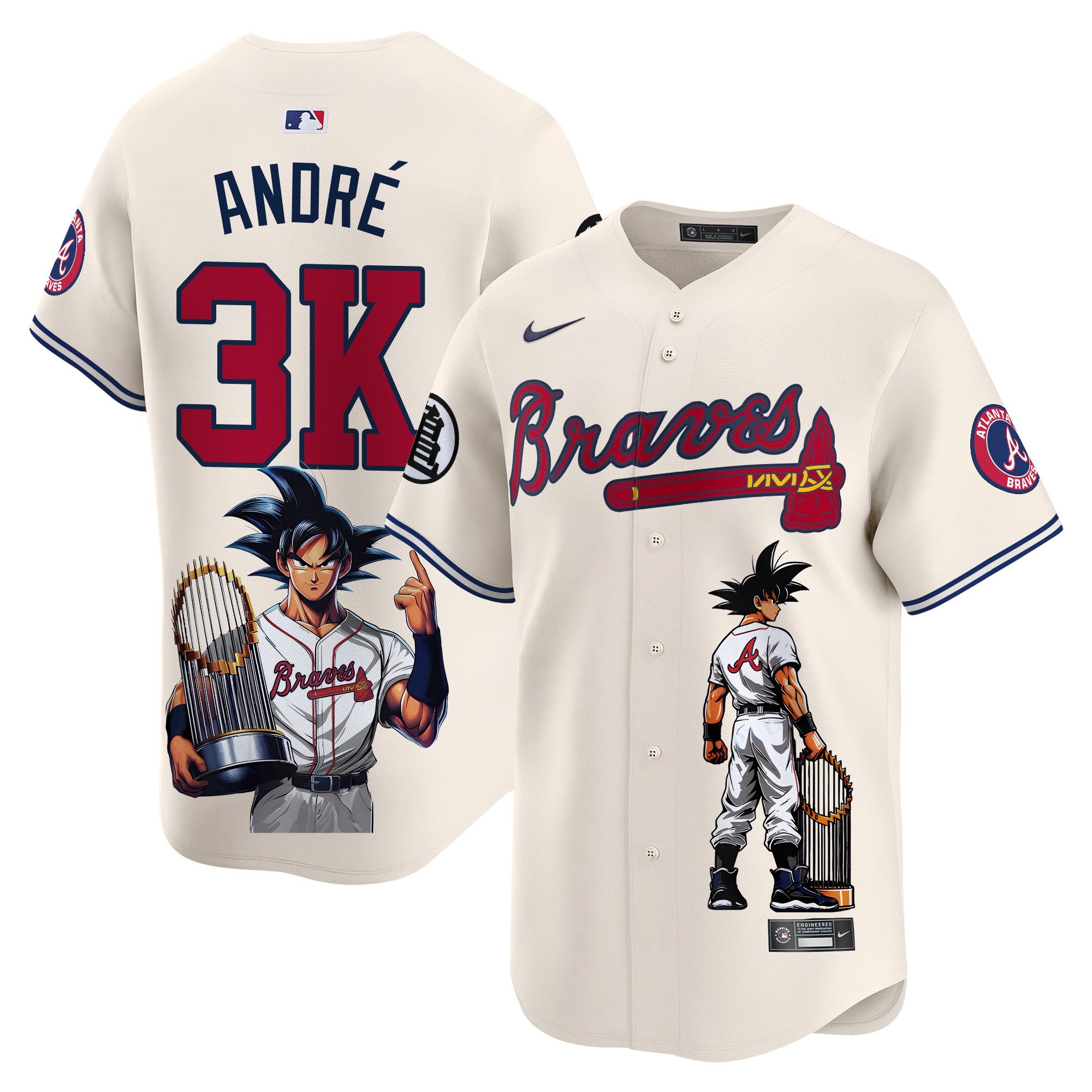 AndrÃˆUnisex Atlanta Braves Dragon Ball Son Goku Vapor Premier Limited Cream Jersey - Printed