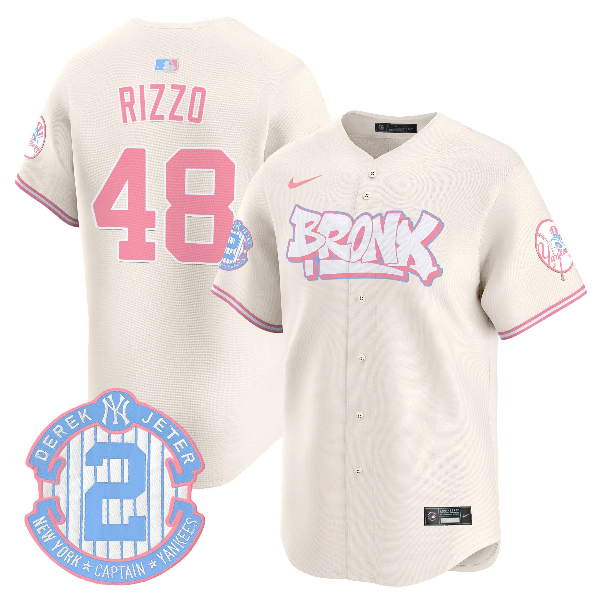 Anthony RizzoUnisex New York Yankees The Bronx Graffiti Bubblegum Pink Vapor Premier Limited Cream Jersey V2 - All Stitched