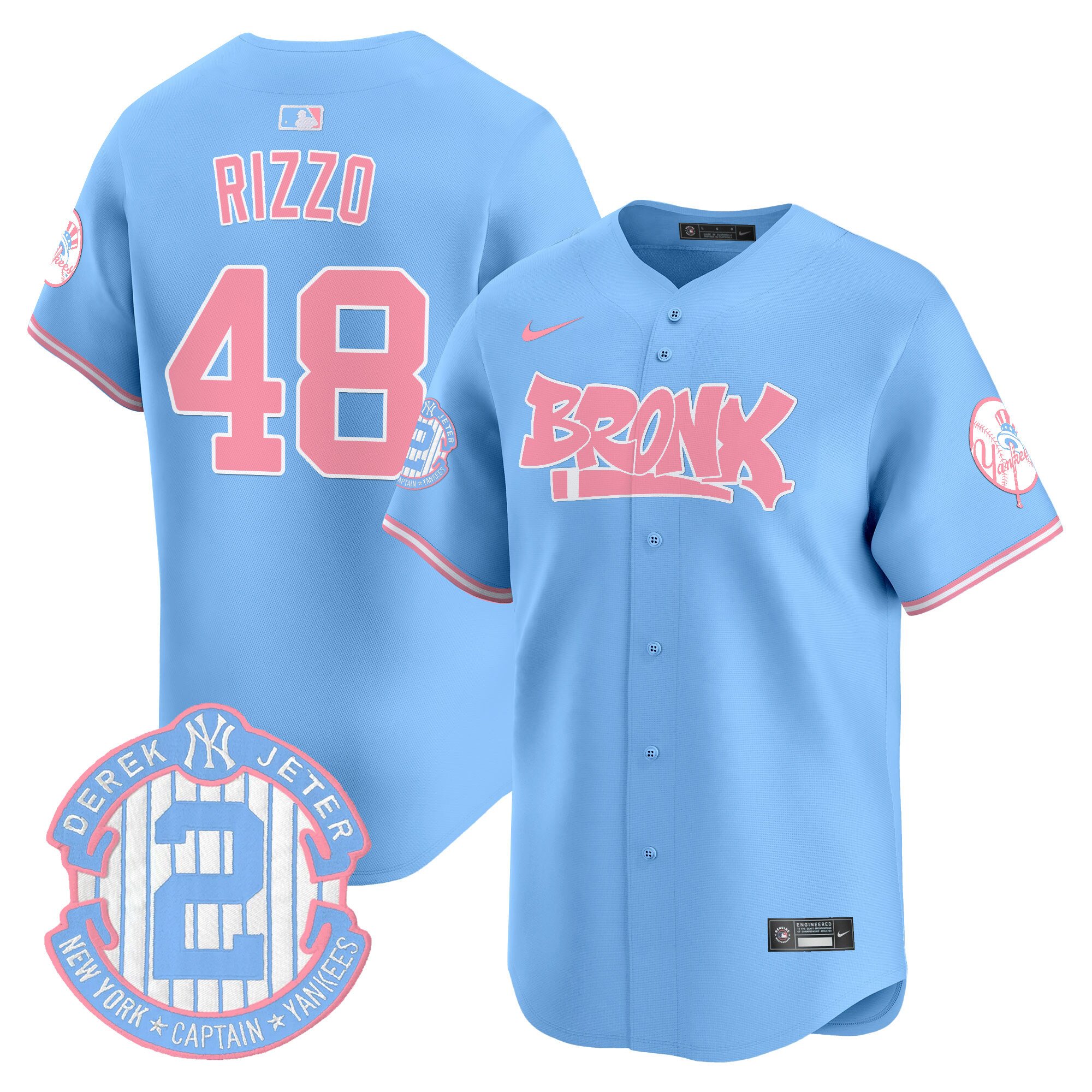 Anthony RizzoUnisex New York Yankees The Bronx Graffiti Bubblegum Pink Vapor Premier Limited Light Blue Jersey - All Stitched