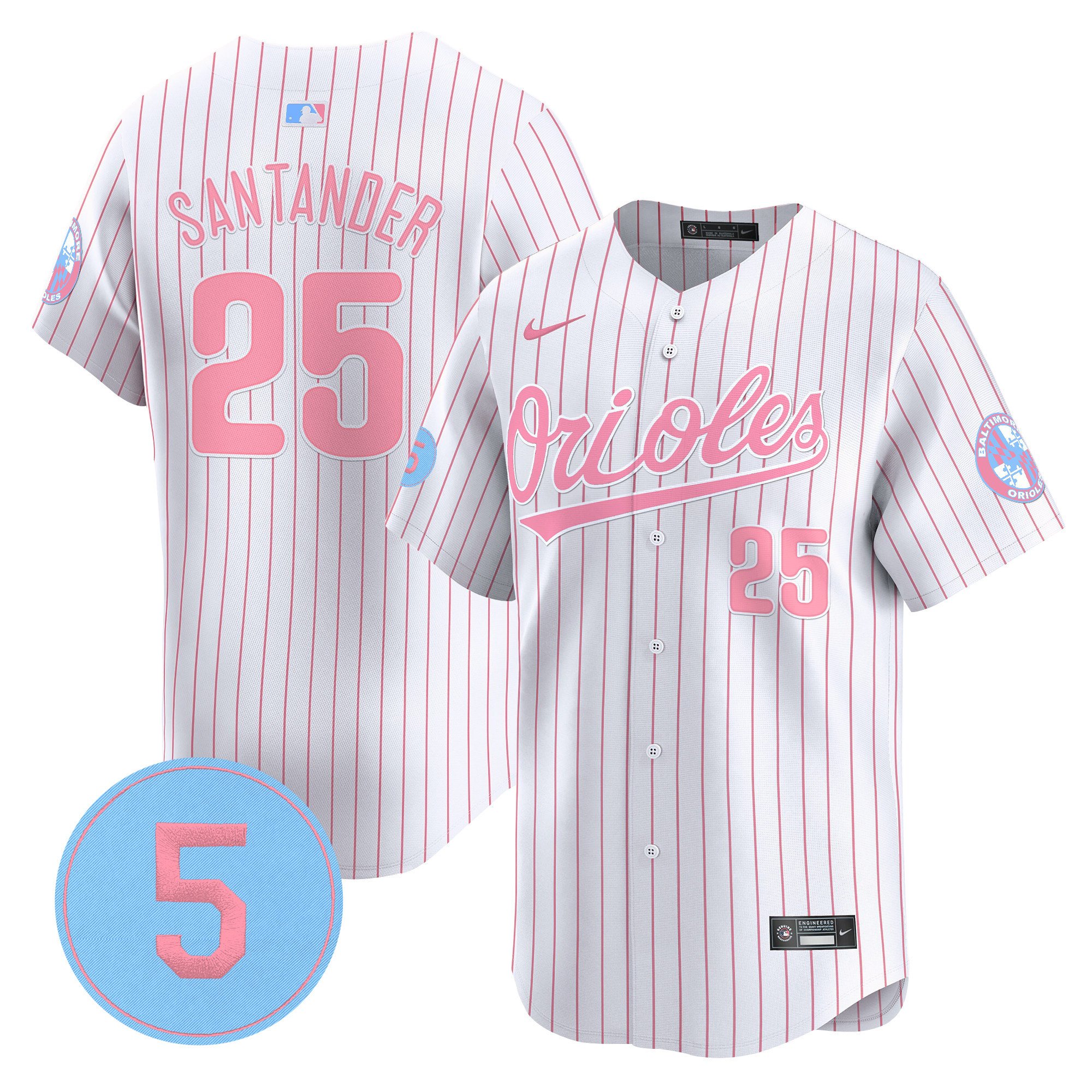 Anthony SantanderUnisex Baltimore Orioles Bubblegum Pink Robinson Patch Vapor Premier Limited Pinstripe Jersey - All Stitched