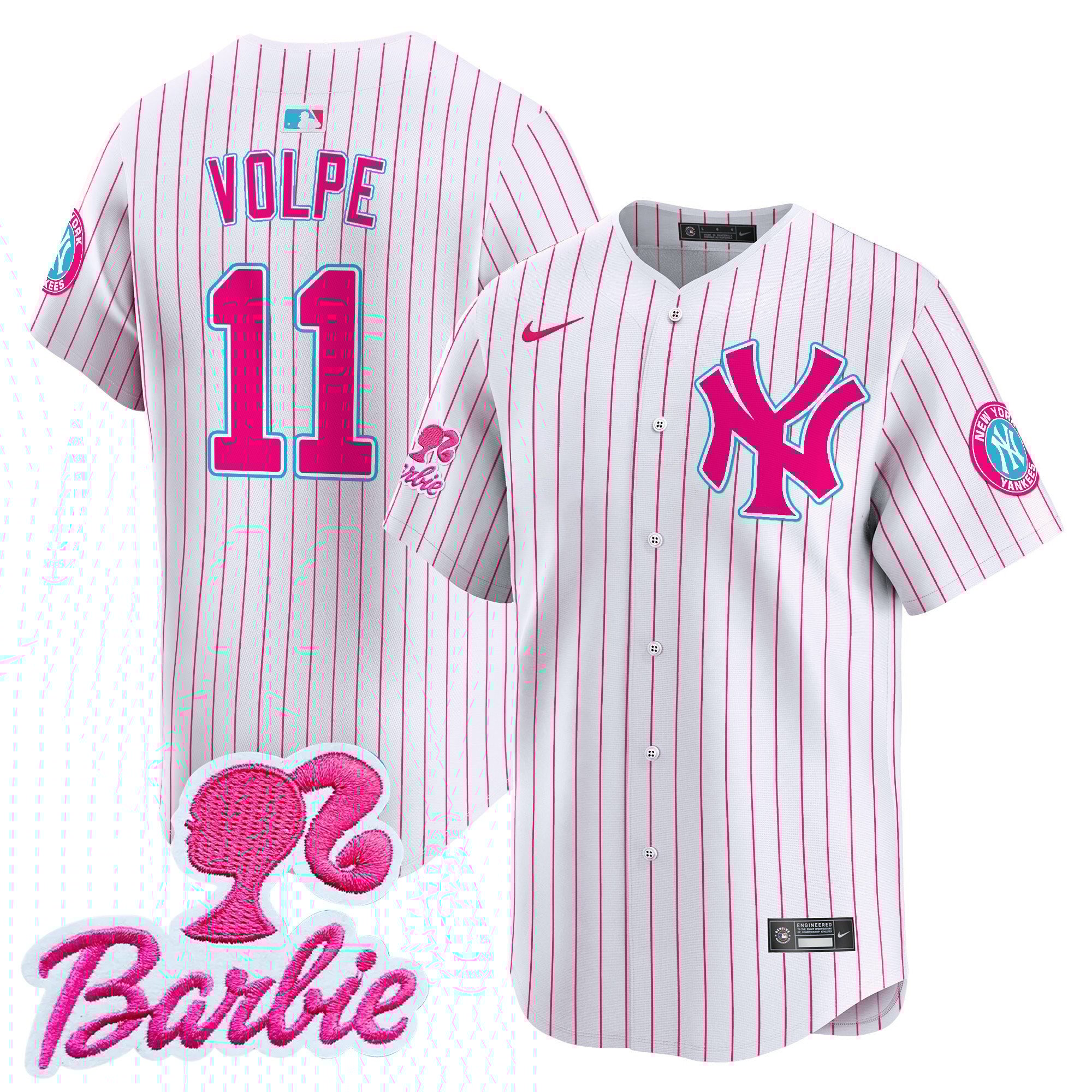 Anthony VolpeUnisex New York Yankees Barbie Patch Vapor Premier Limited Pink Stripe Jersey - All Stitched