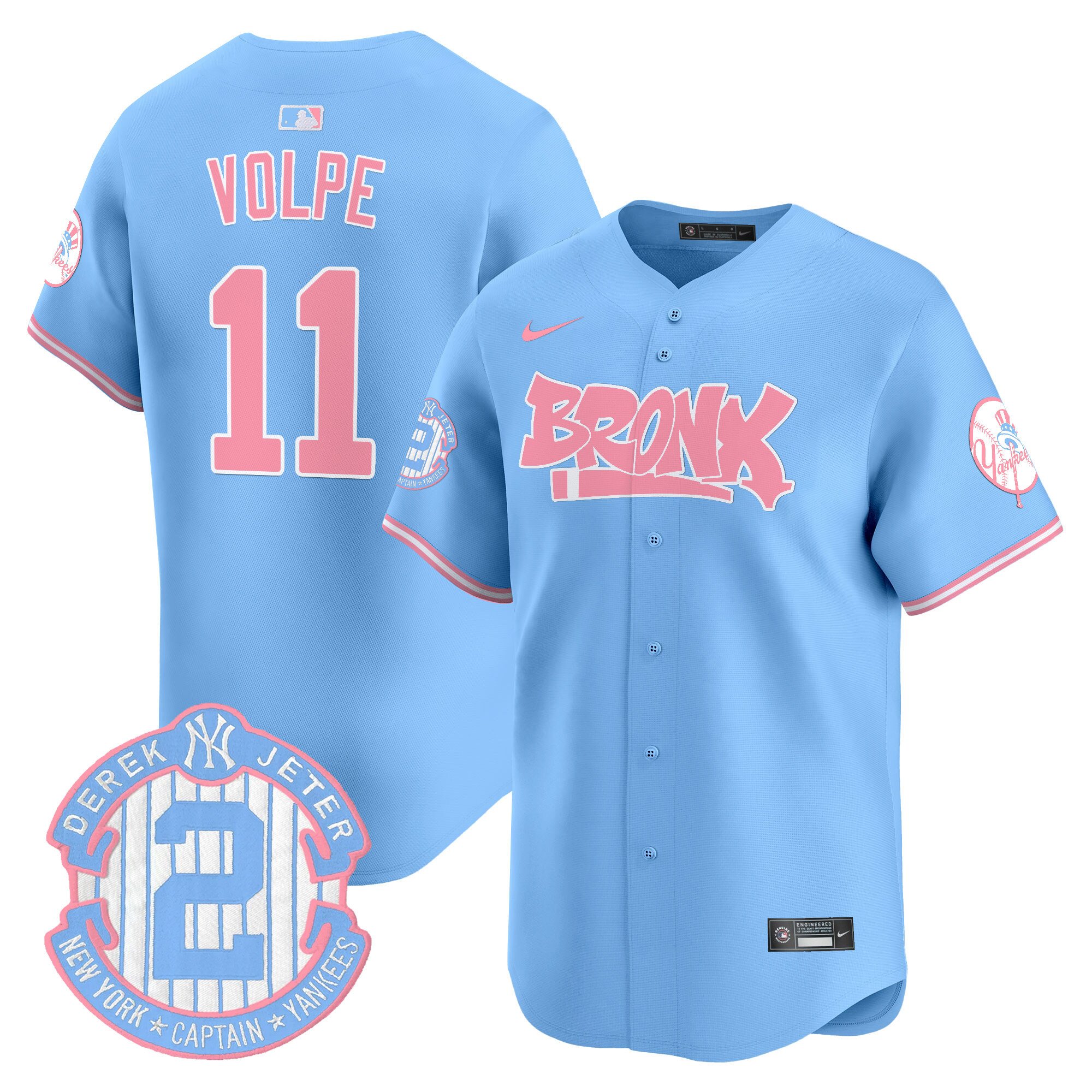 Anthony VolpeUnisex New York Yankees The Bronx Graffiti Bubblegum Pink Vapor Premier Limited Light Blue Jersey - All Stitched