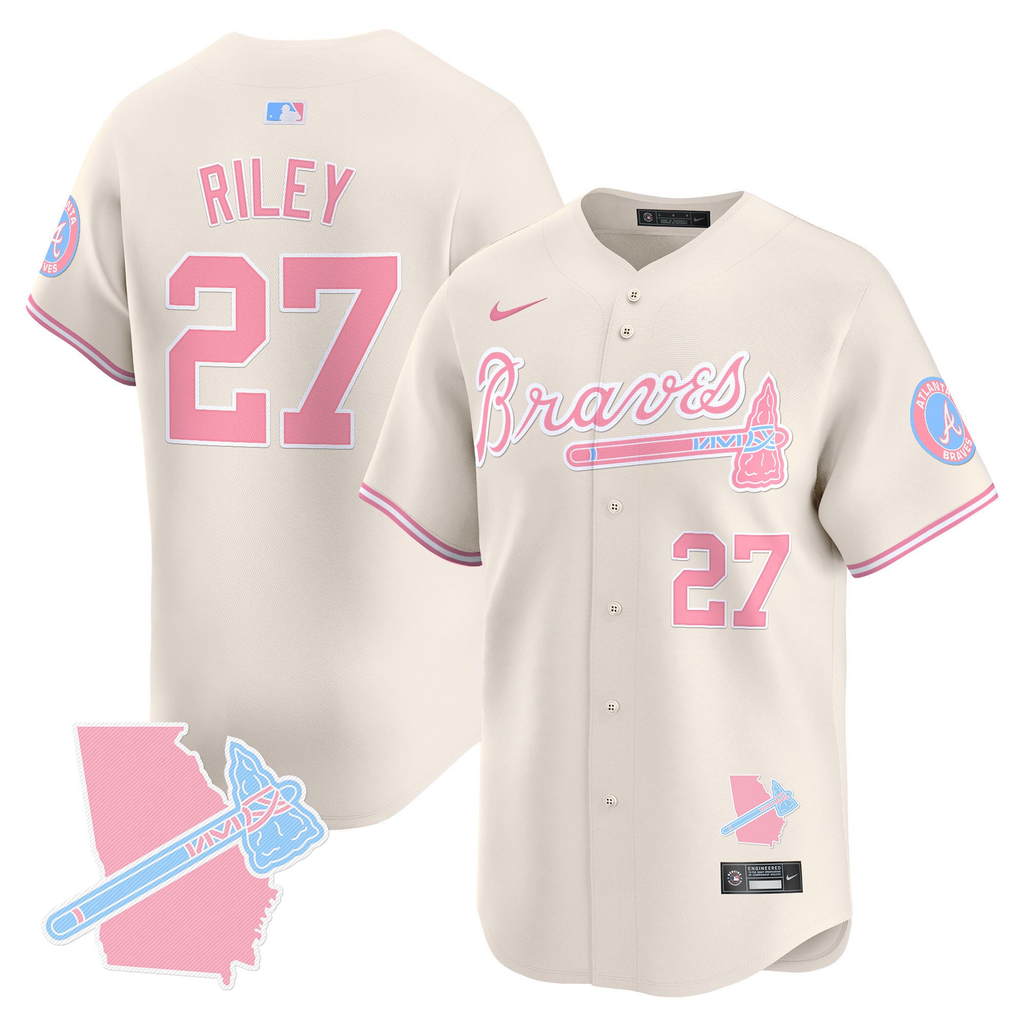 Austin RileyUnisex Atlanta Braves Bubblegum Pink Vapor Premier Limited Cream Jersey - All Stitched