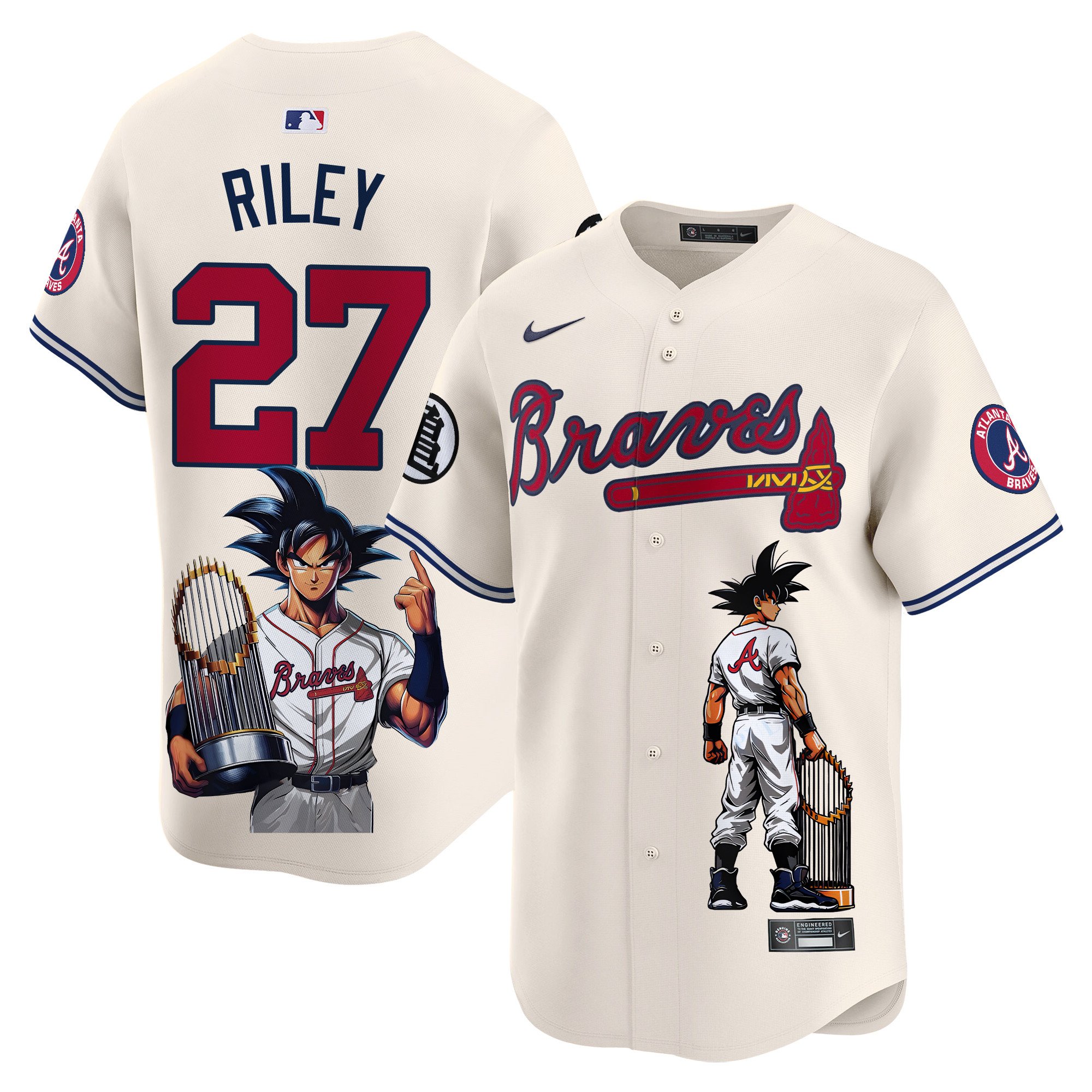 Austin RileyUnisex Atlanta Braves Dragon Ball Son Goku Vapor Premier Limited Cream Jersey - Printed