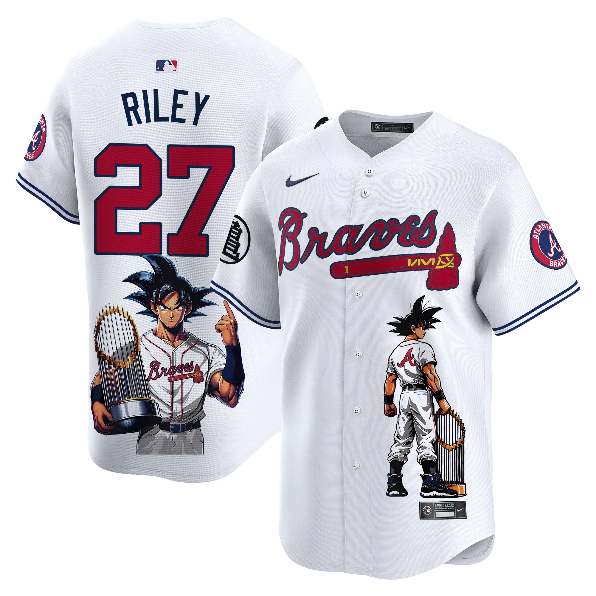 Austin RileyUnisex Atlanta Braves Dragon Ball Son Goku Vapor Premier Limited White Jersey - Printed