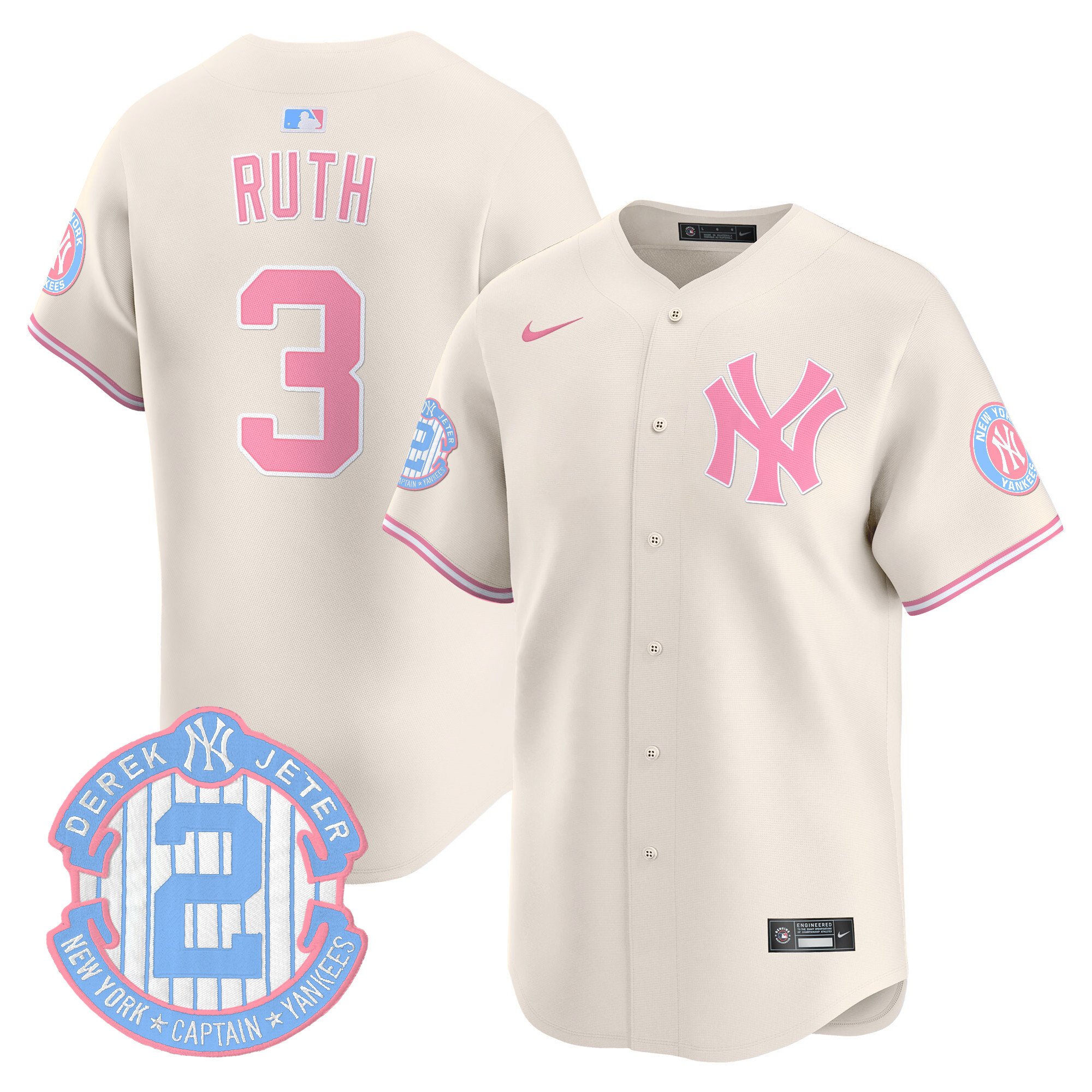 Babe RuthUnisex New York Yankees Bubblegum Pink Vapor Premier Limited Cream Jersey - All Stitched