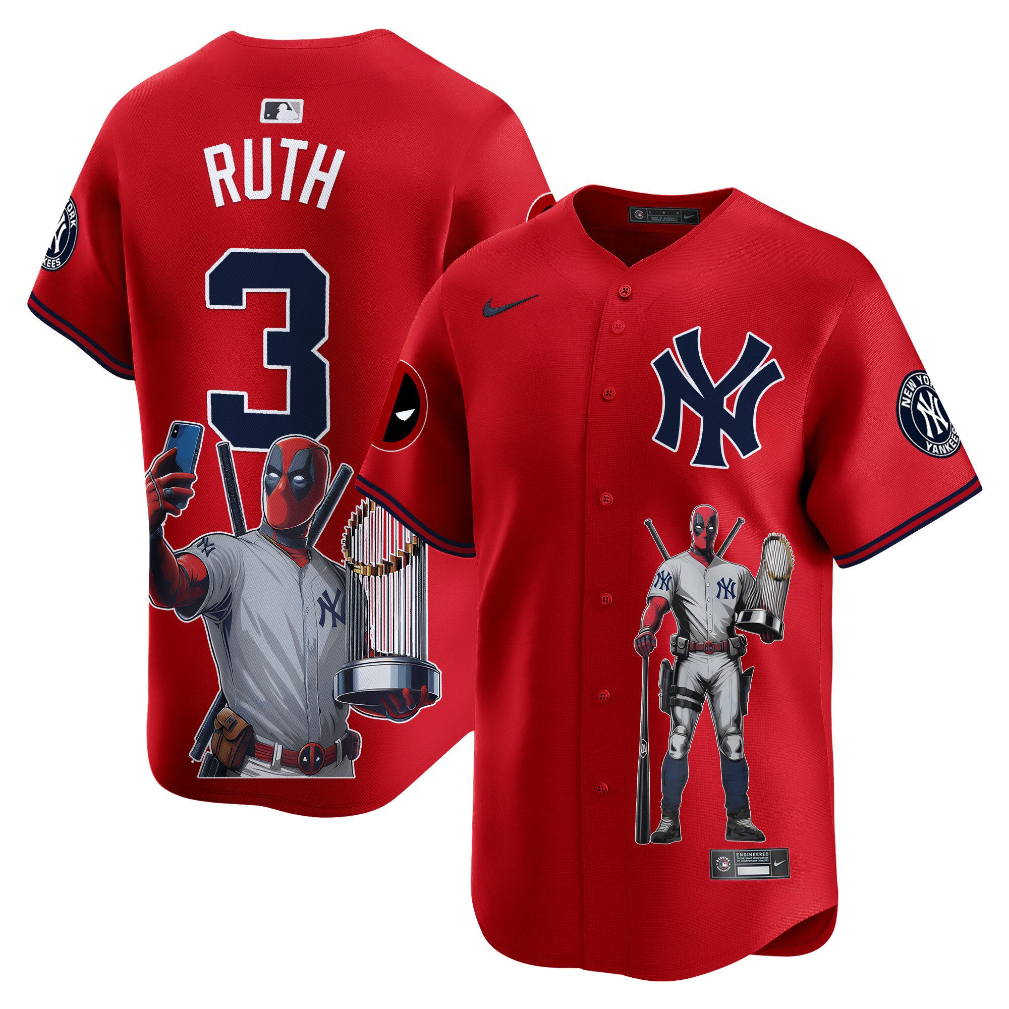Babe RuthUnisex New York Yankees Deadpool Premier Limited Red Jersey - Printed