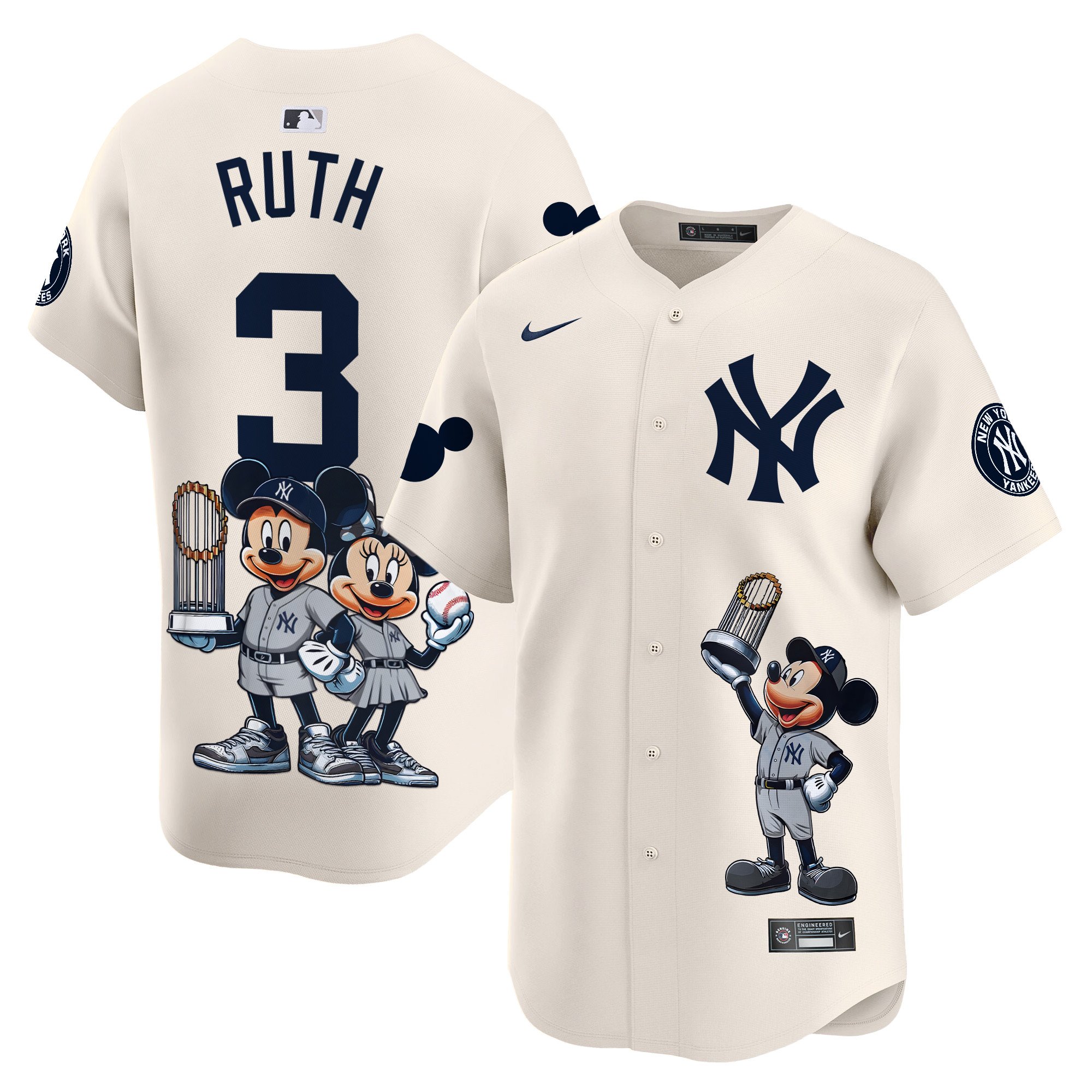 Babe RuthUnisex New York Yankees Mickey Vapor Premier Limited Cream Jersey - Printed