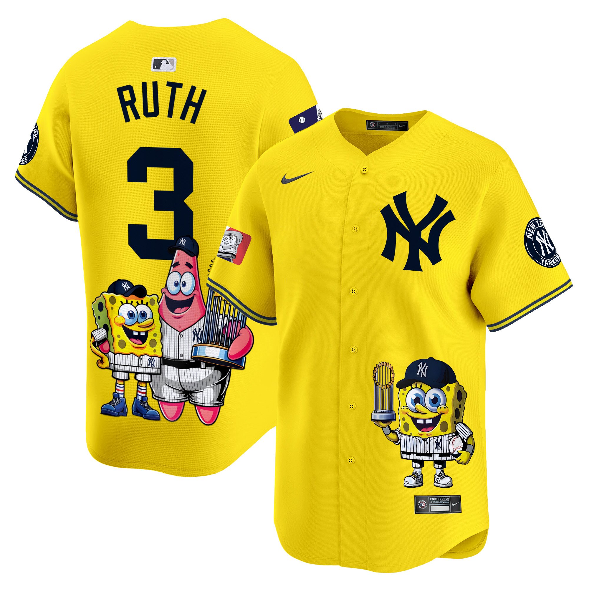 Babe RuthUnisex New York Yankees SpongeBob SquarePants Vapor Premier Limited Gold Jersey - Printed