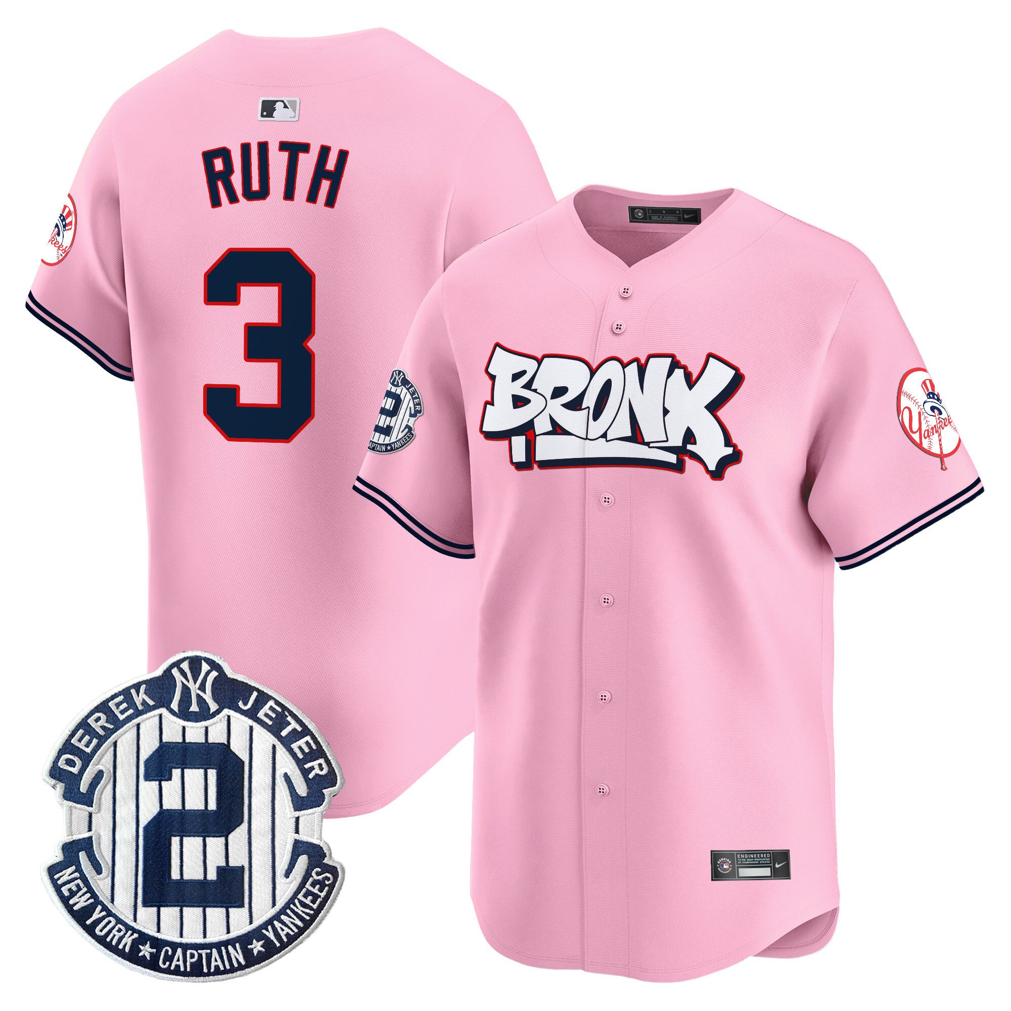 Babe RuthUnisex New York Yankees The Bronx Graffiti Vapor Premier Limited Pink Jersey V4 - All Stitched
