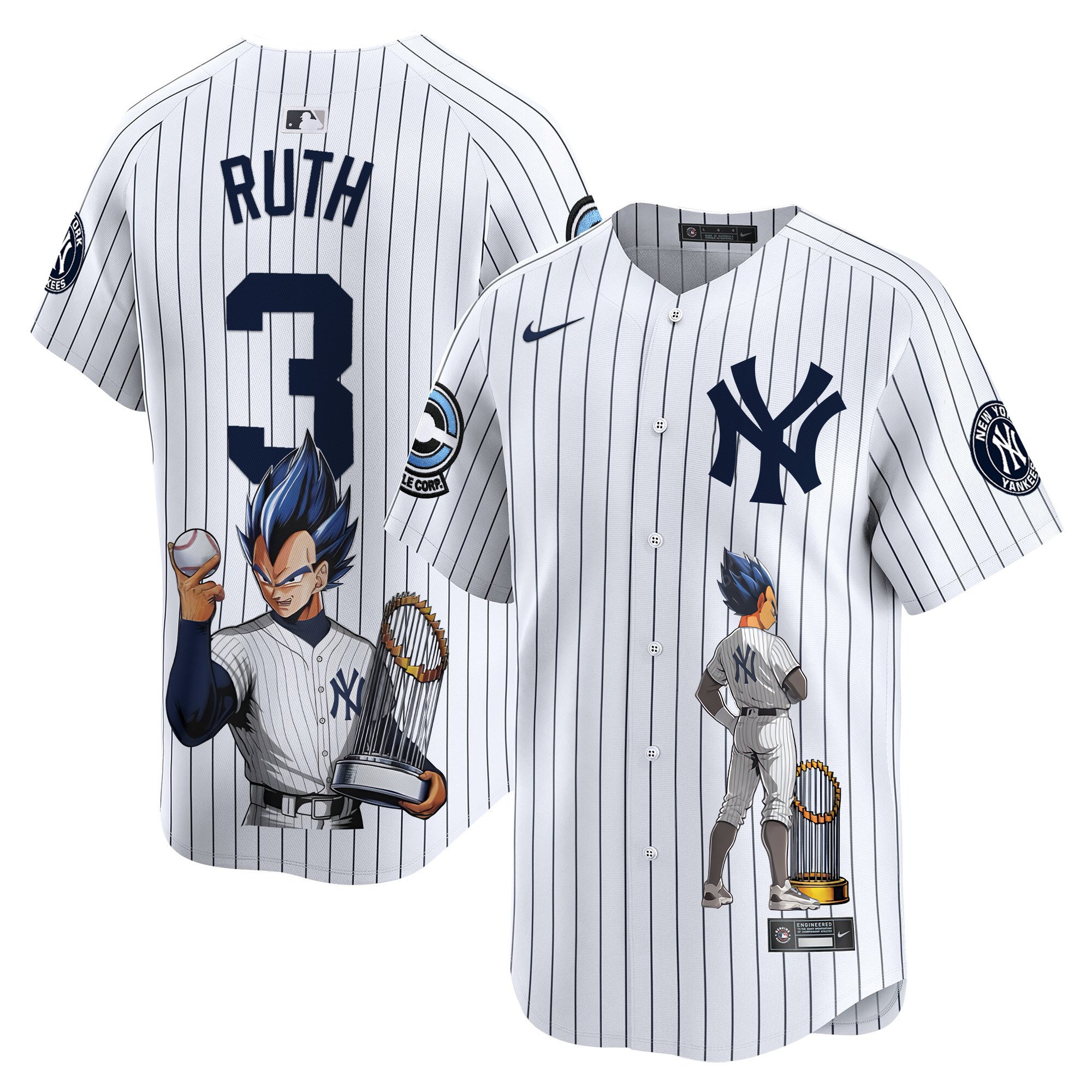 Babe RuthUnisex New York Yankees Vegeta Dragon Ball Vapor Premier Limited White Jersey - Printed