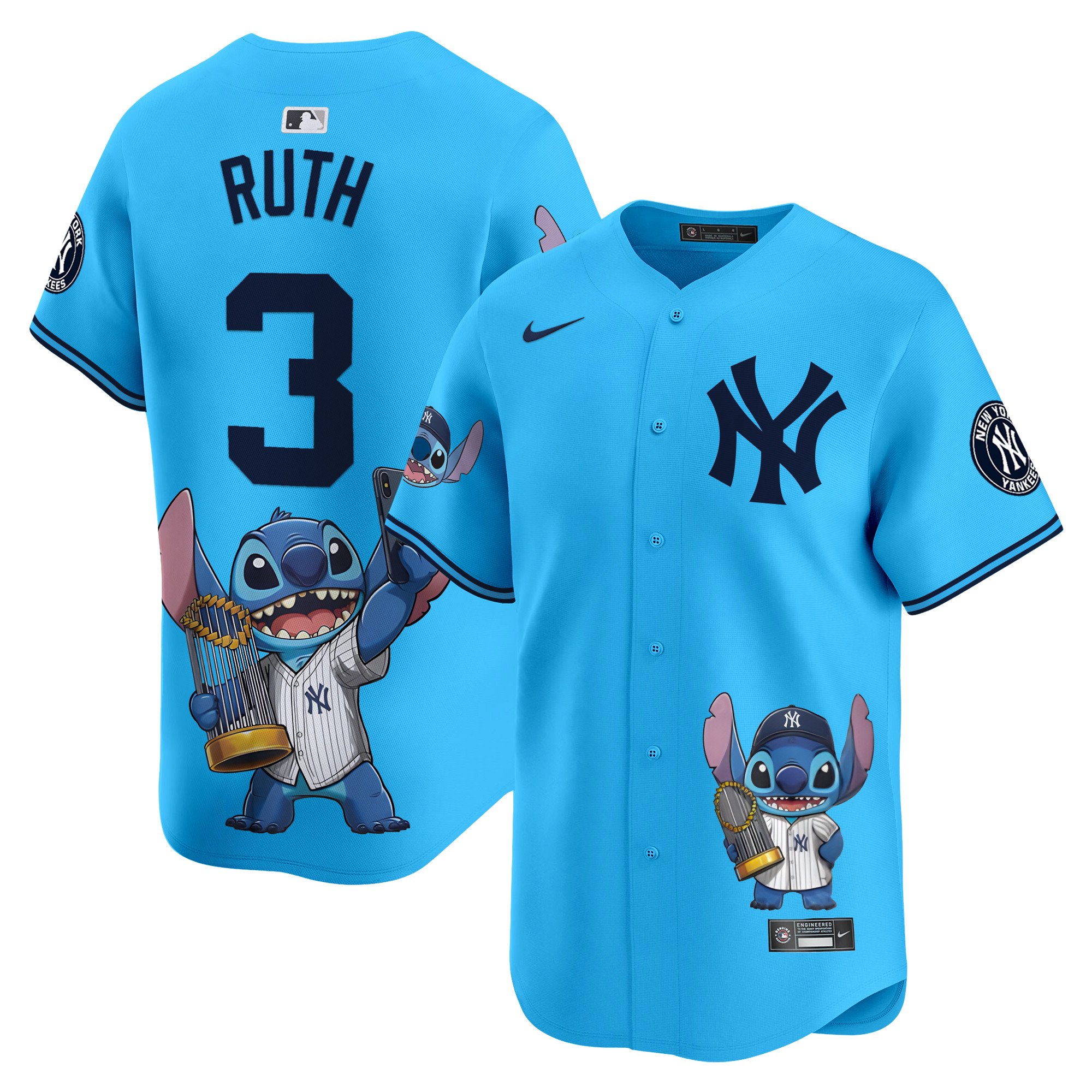 Babe RuthUnisex Yankee Lilo And Stitch Vapor Premier Limited Light Blue Houston Astros Jersey - Printed