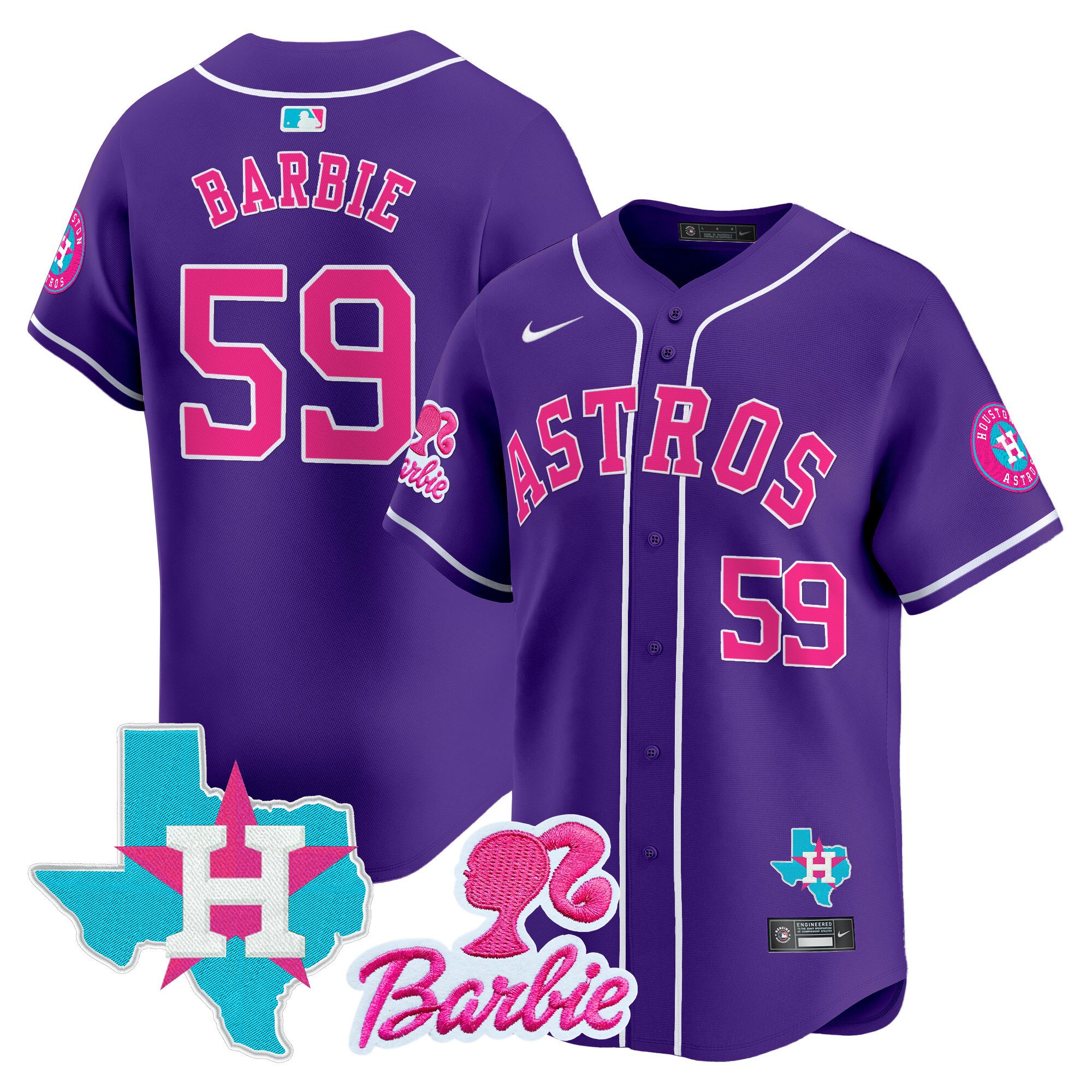 BarbieUnisex Houston Astros Barbie Patch Vapor Premier Limited Purple Jersey - All Stitched