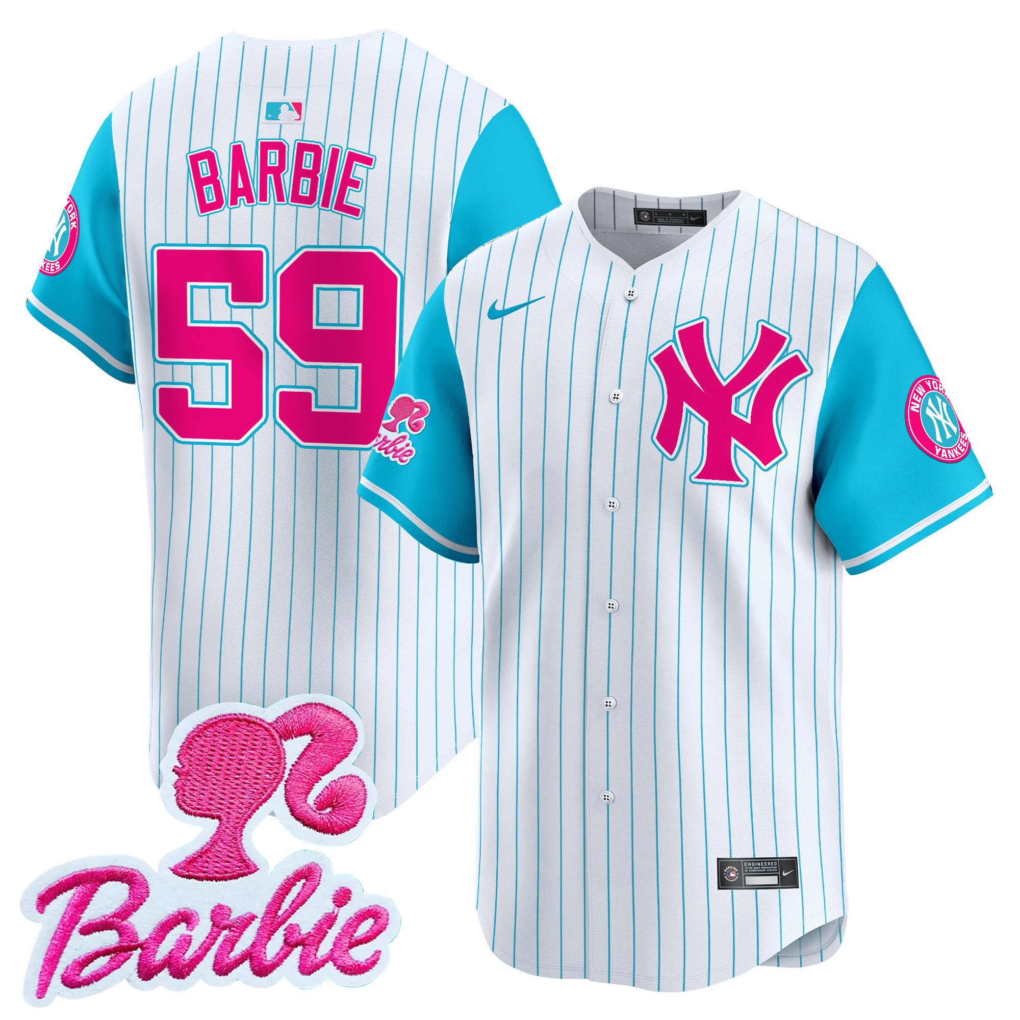 BarbieUnisex New York Yankees Barbie Patch Vapor Premier Limited Pinstripe Jersey - All Stitched