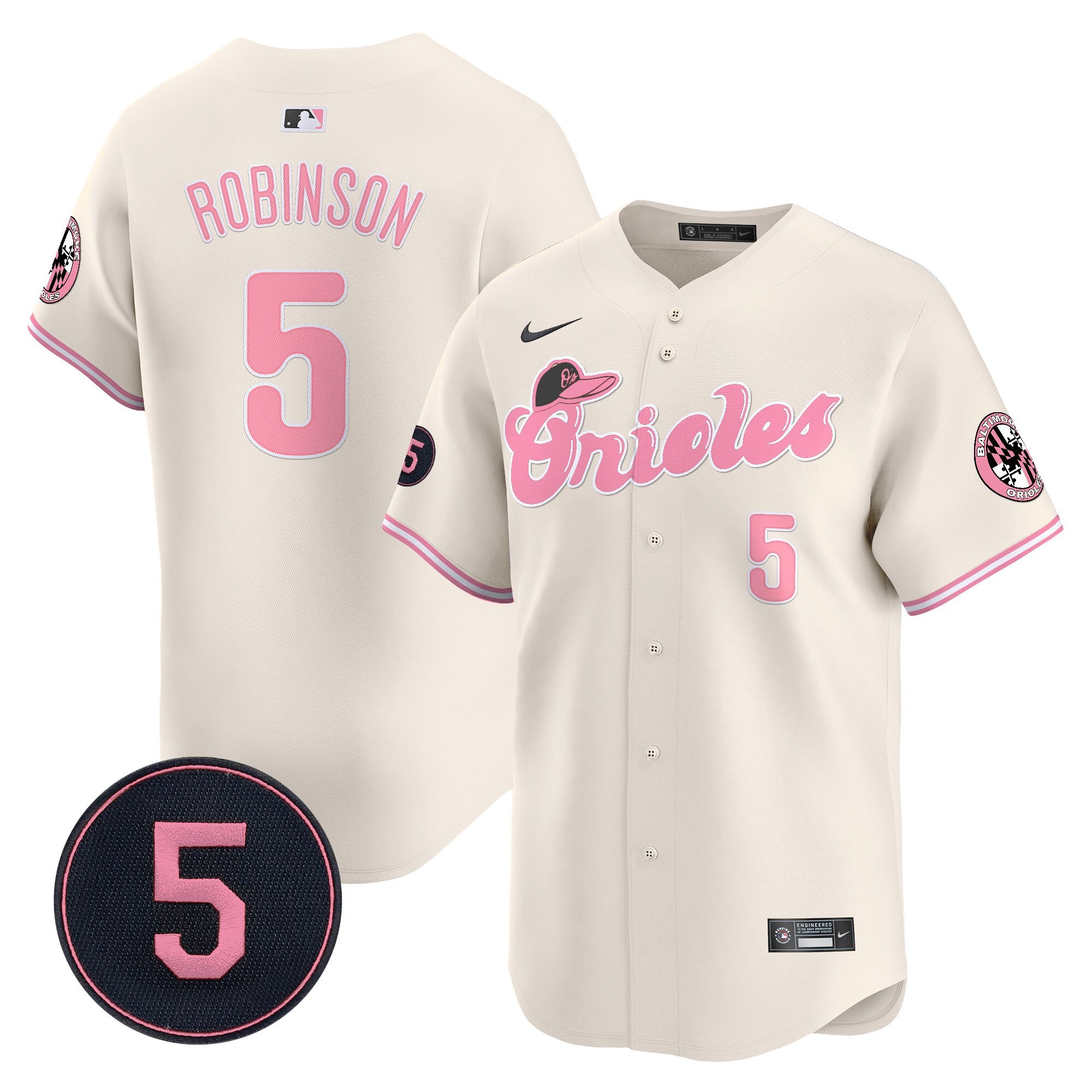 Brooks RobinsonUnisex Baltimore Orioles Pastel Style Robinson Patch Vapor Premier Limited Cream Jersey - All Stitched