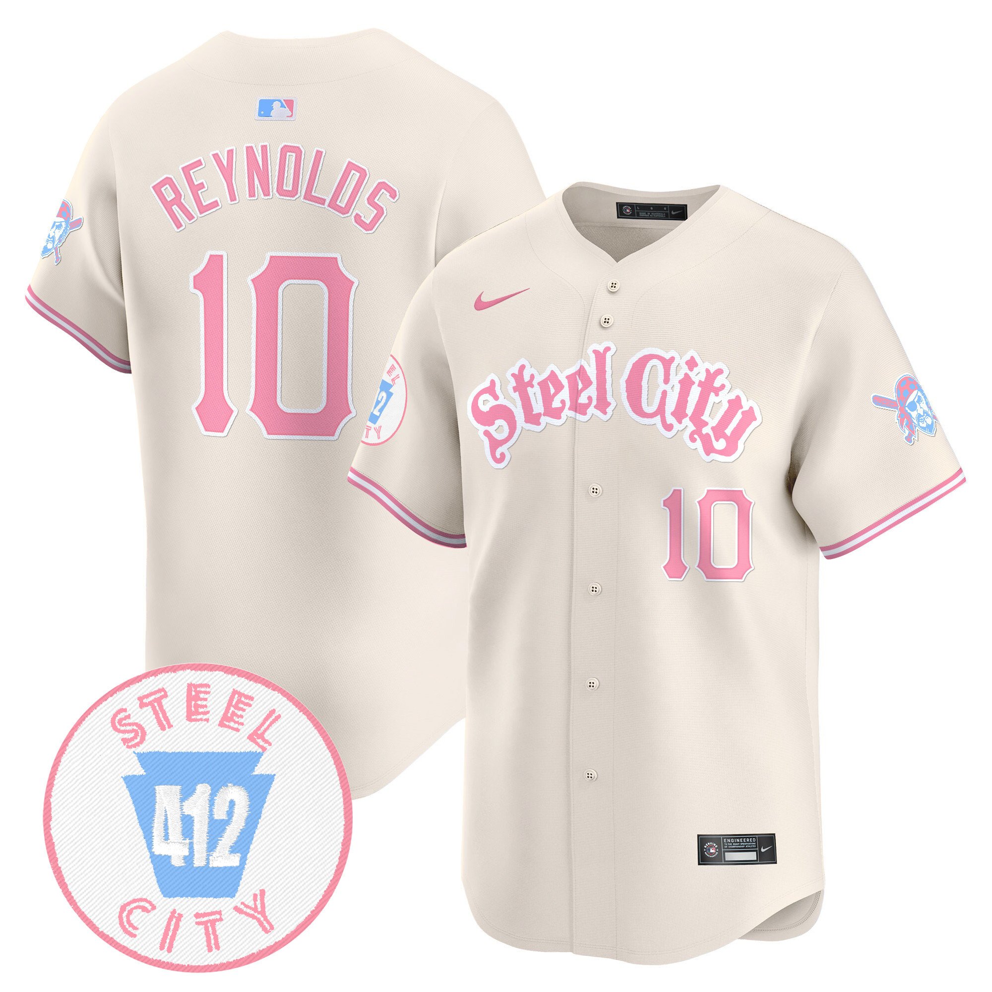 Bryan ReynoldsUnisex Pittsburgh Pirates Bubblegum Pink Vapor Premier Limited Cream Jersey V2 - All Stitched