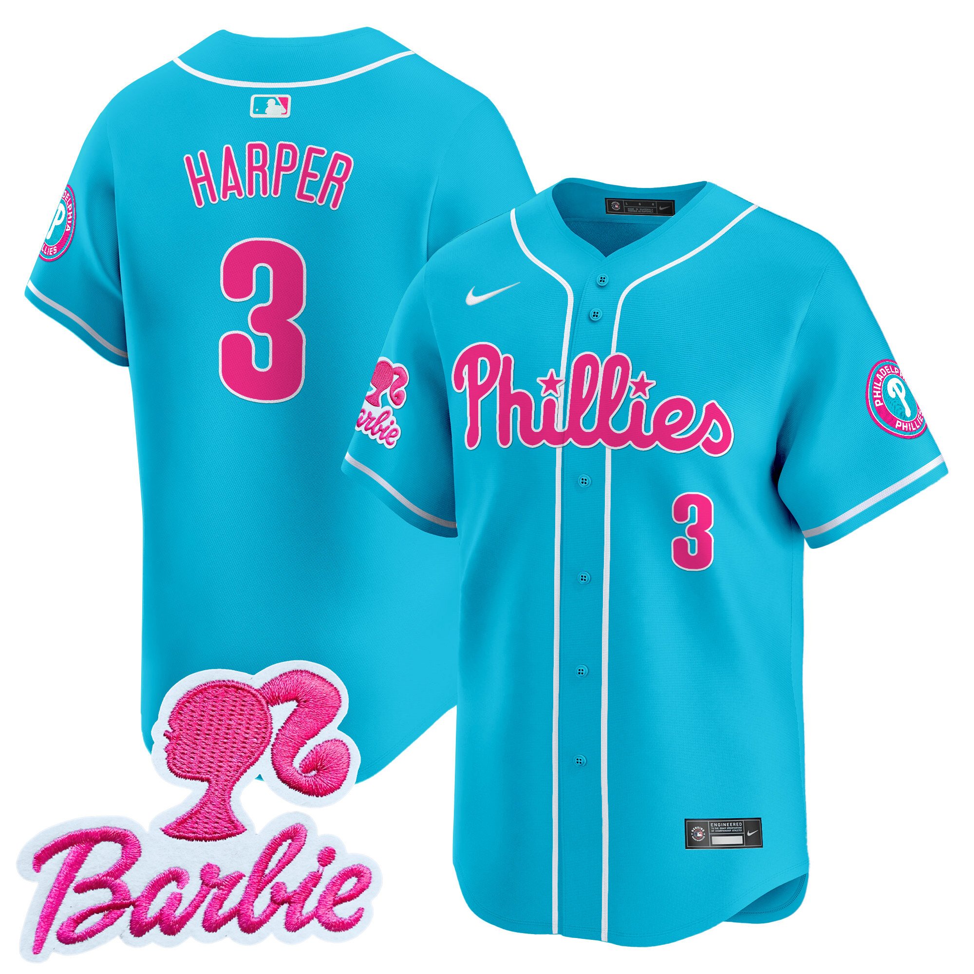 Bryce HarperUnisex Philadelphia Phillies Barbie Patch Vapor Premier Limited Light Blue Jersey - All Stitched
