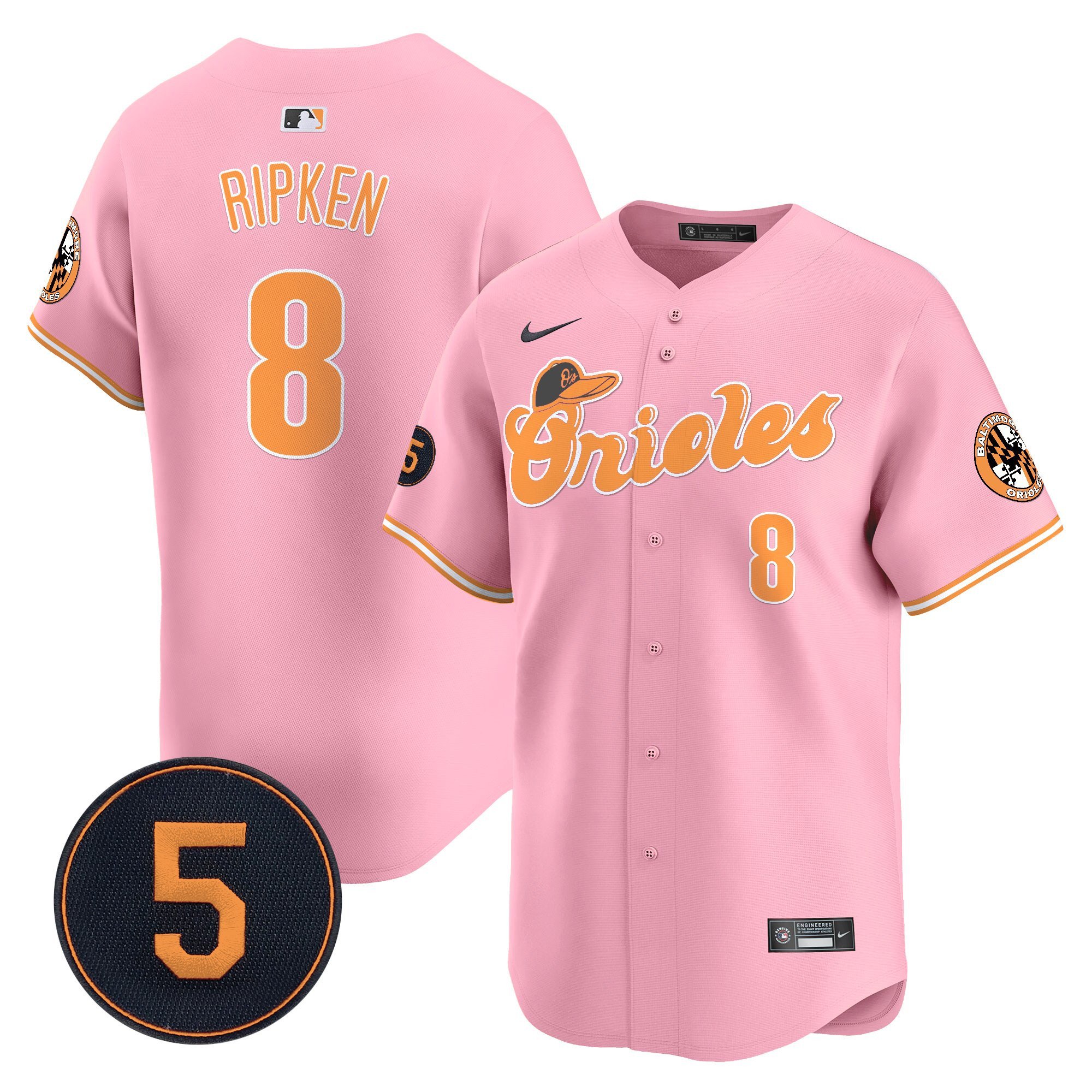 Cal RipkenUnisex Baltimore Orioles Pastel Style Robinson Patch Vapor Premier Limited Pink Jersey - All Stitched