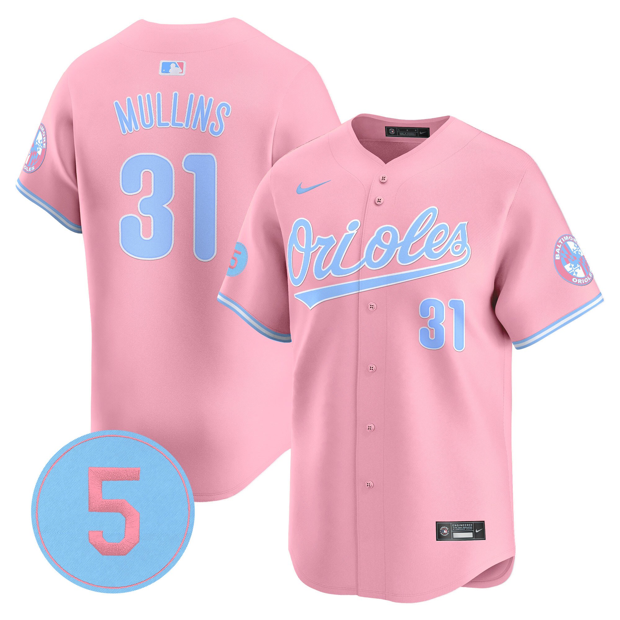 Cedric MullinsUnisex Baltimore Orioles Bubblegum Pink Robinson Patch Vapor Premier Limited Pink Jersey - All Stitched