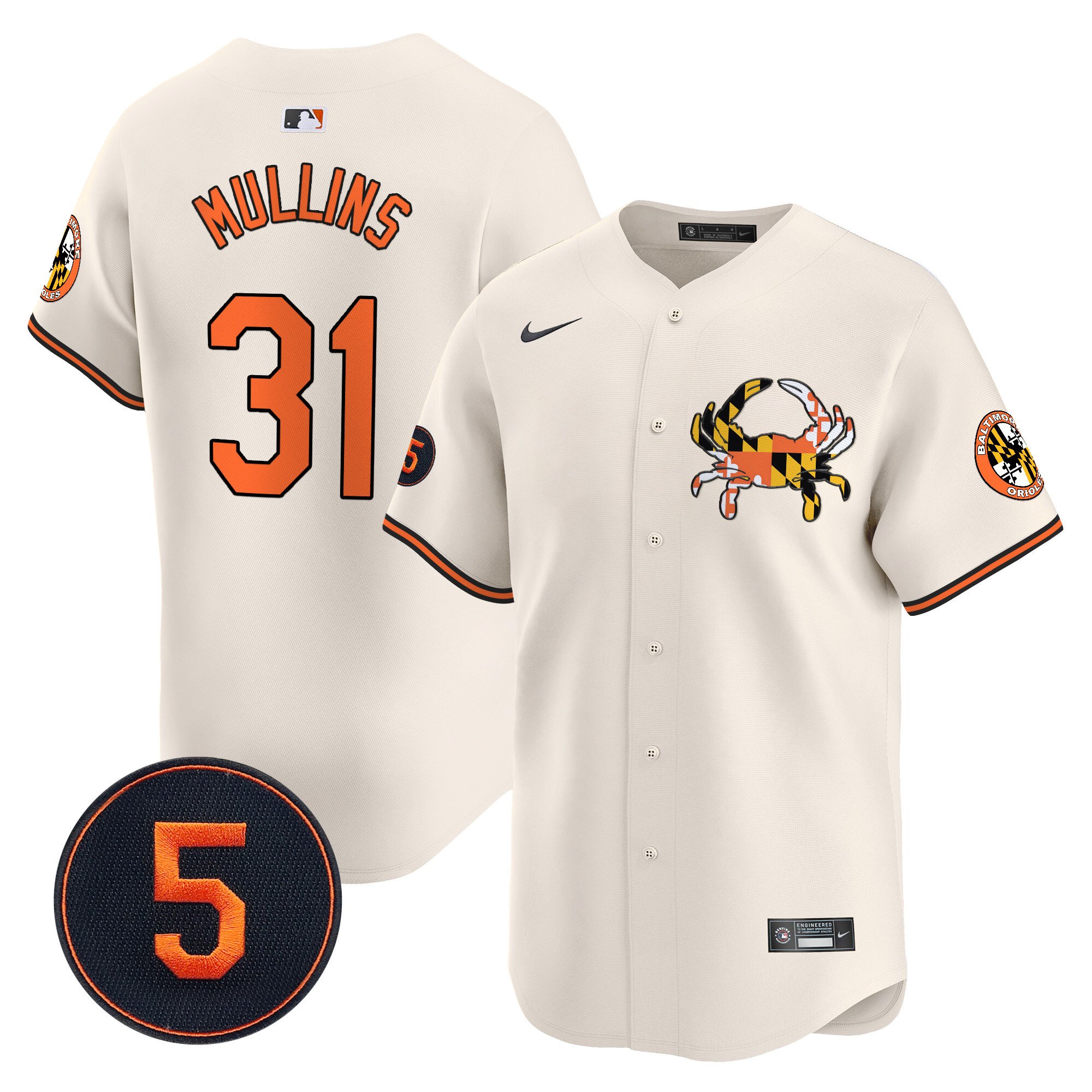 Cedric MullinsUnisex Baltimore Orioles Robinson Patch Vapor Premier Limited Cream Jersey V3 - All Stitched