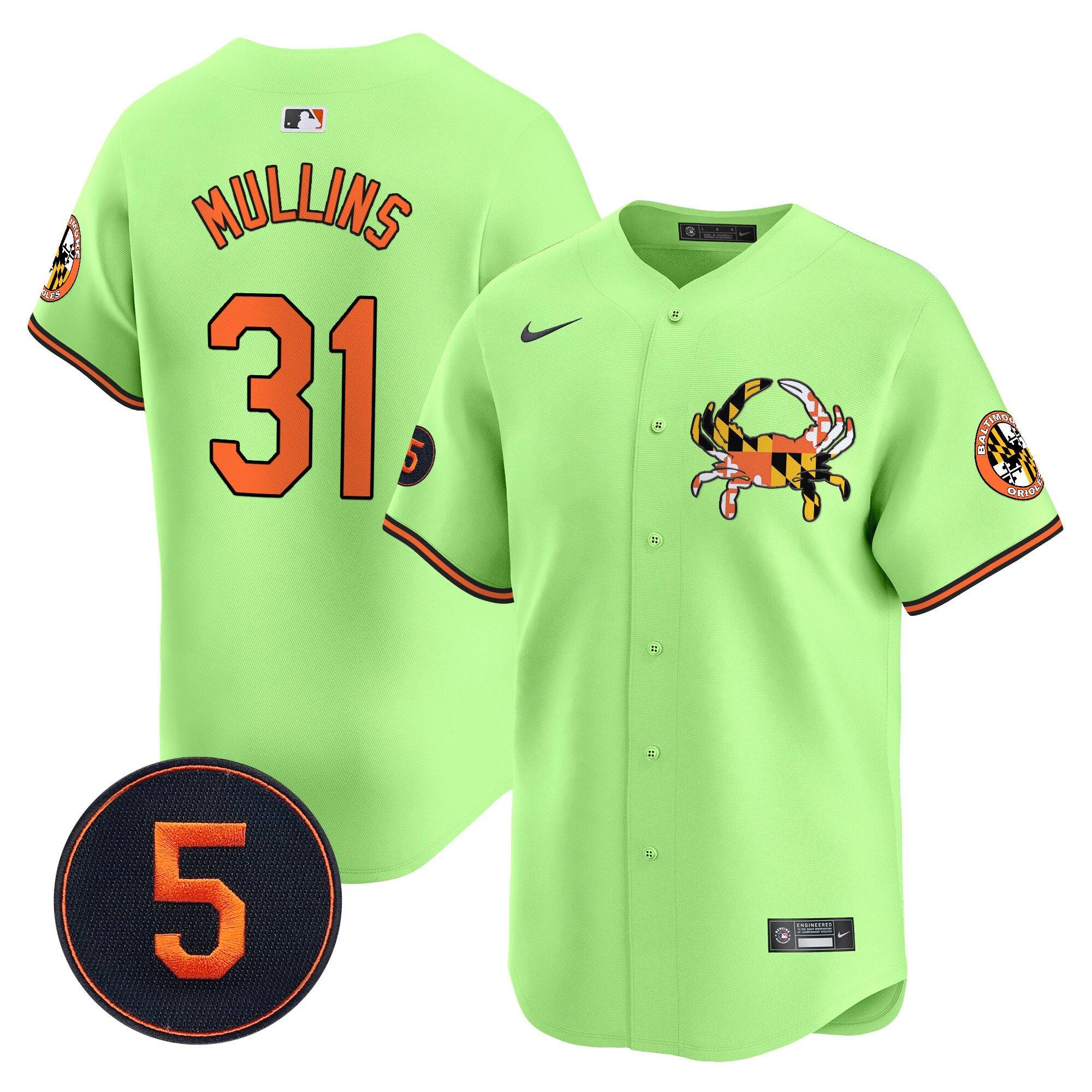 Cedric MullinsUnisex Baltimore Orioles Robinson Patch Vapor Premier Limited Light Green Jersey V3 - All Stitched