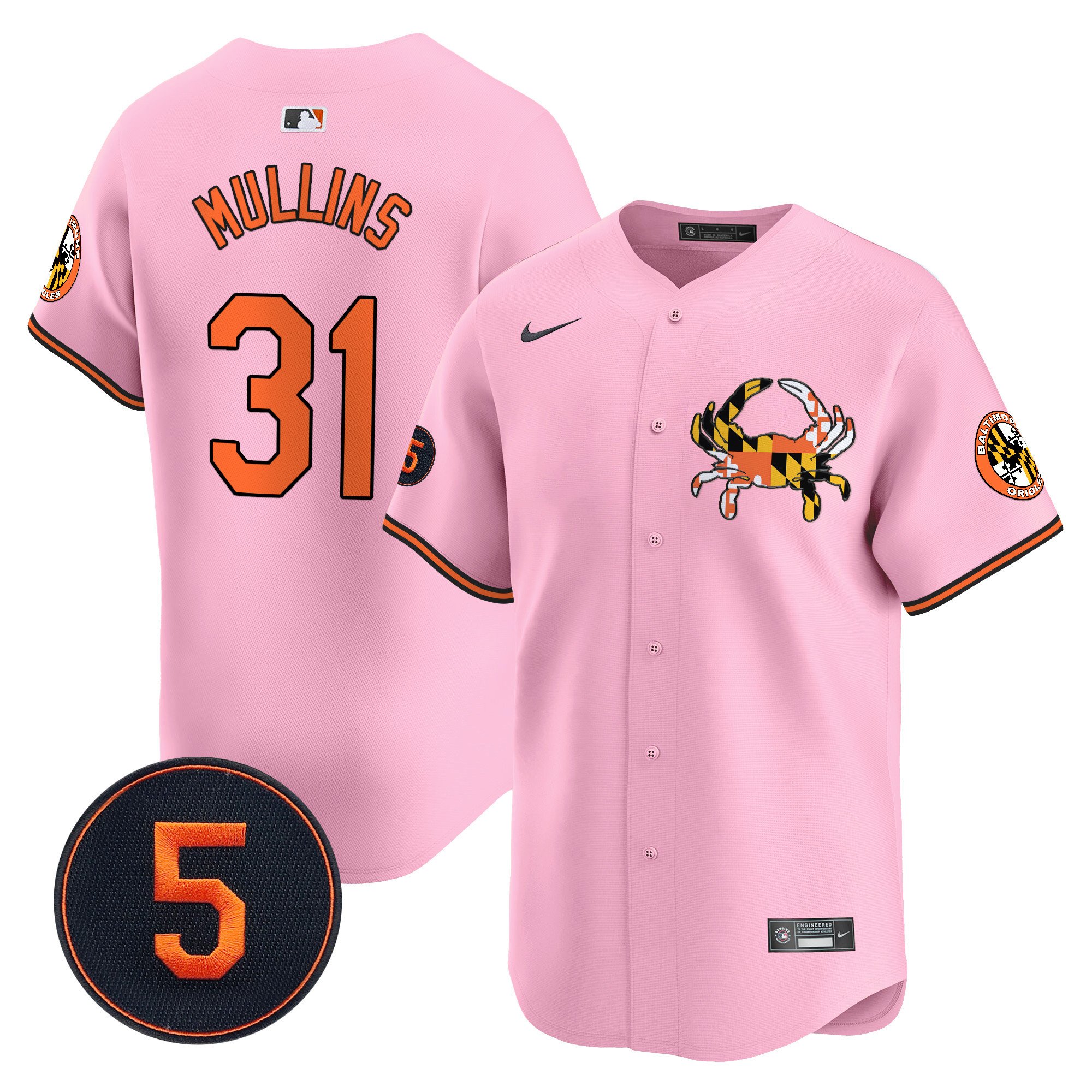 Cedric MullinsUnisex Baltimore Orioles Robinson Patch Vapor Premier Limited Light Pink Jersey V3 - All Stitched