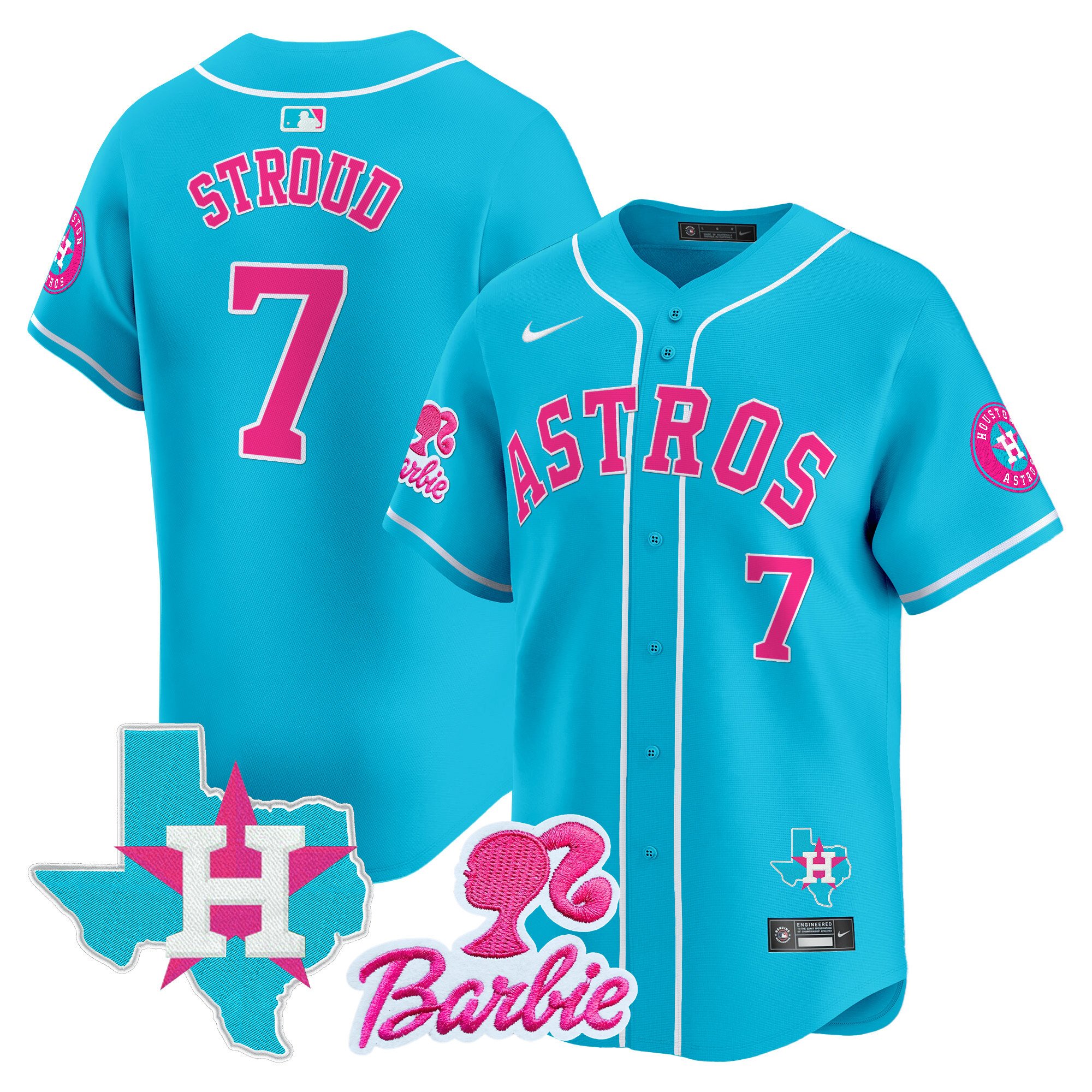 CJ StroudUnisex Houston Astros Barbie Patch Vapor Premier Limited Light Blue Jersey - All Stitched