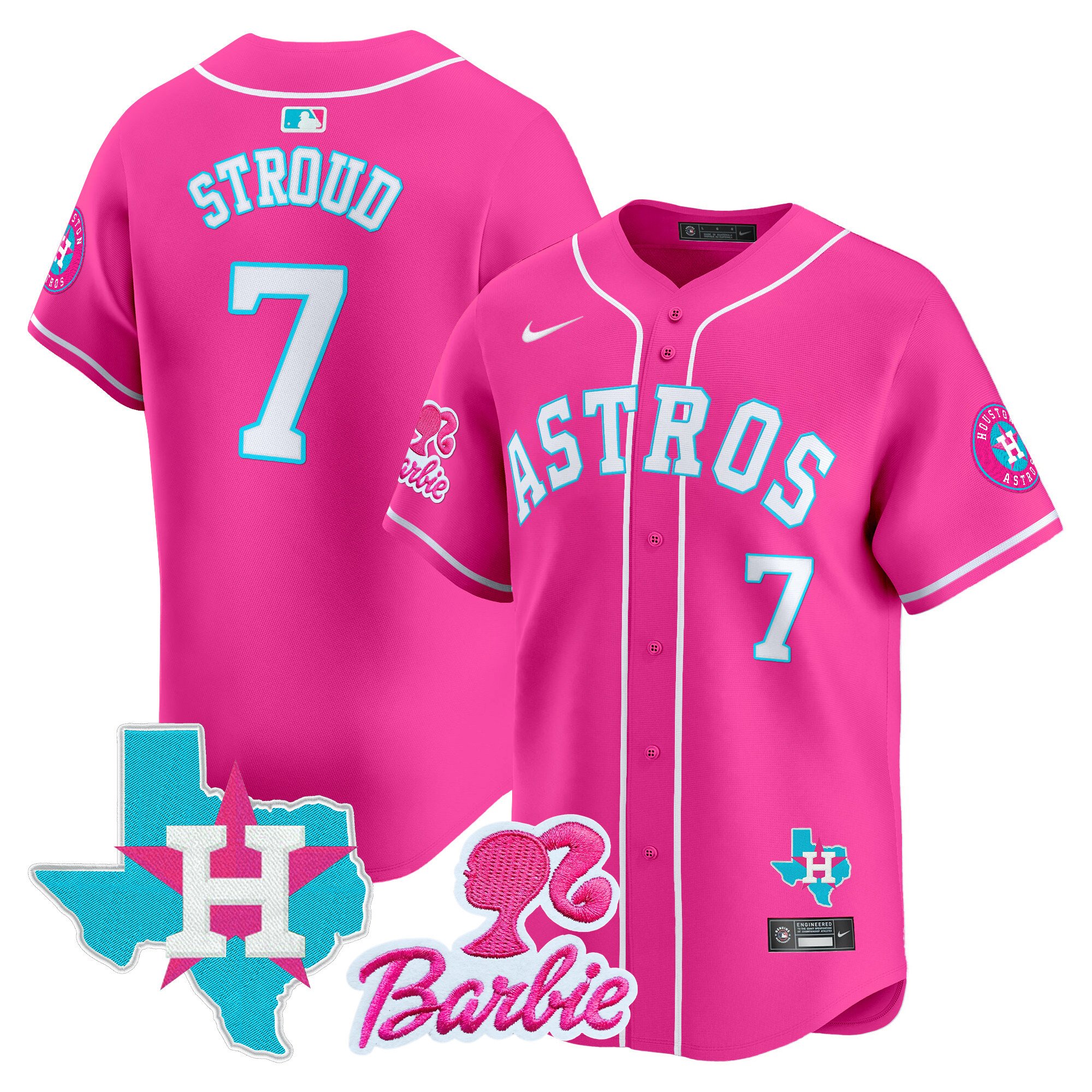 CJ StroudUnisex Houston Astros Barbie Patch Vapor Premier Limited Pink Jersey - All Stitched